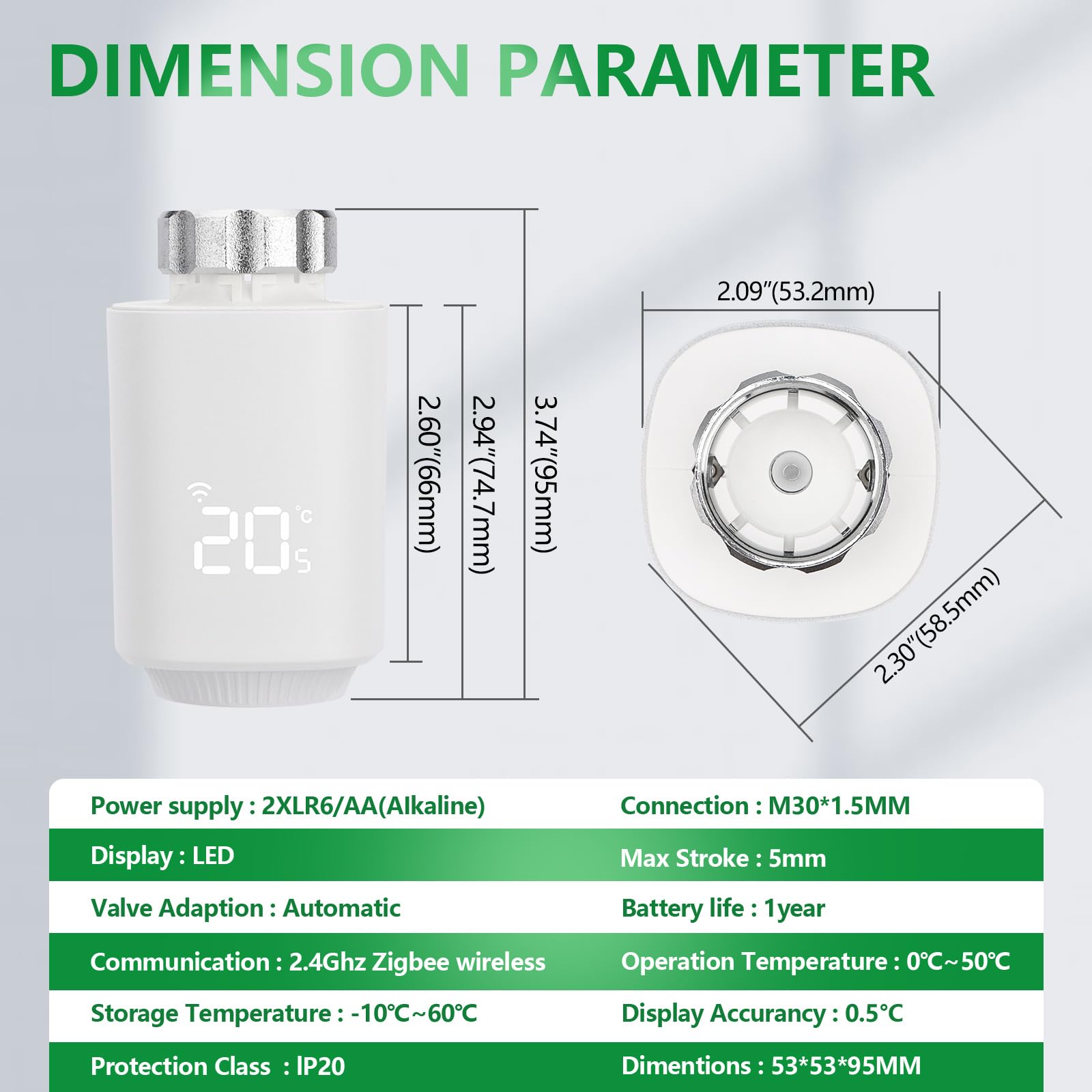 Wengart Termostato intelligente del radiatore TRV-01, M30x1.5 TRV programmabile per il controllo della temperatura multi-stanza, funziona con Google Assistant e Alexa, Hub Tuya Zigbee richiesto