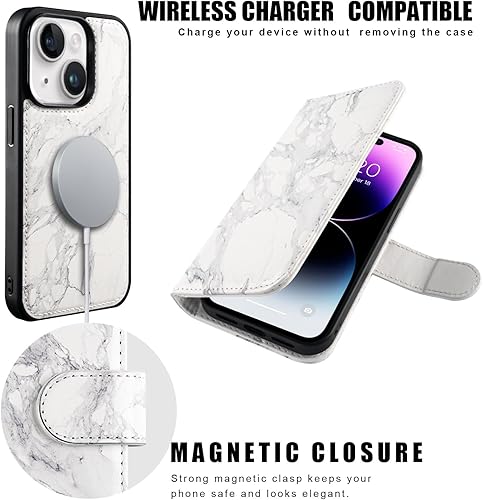 Miniatura 6 de Funda tipo cartera para iPhone 14, funda desmontable con tapa y bloqueo RFID, 4 ranuras para tarjetas, soporte de piel sintética de alta calidad,