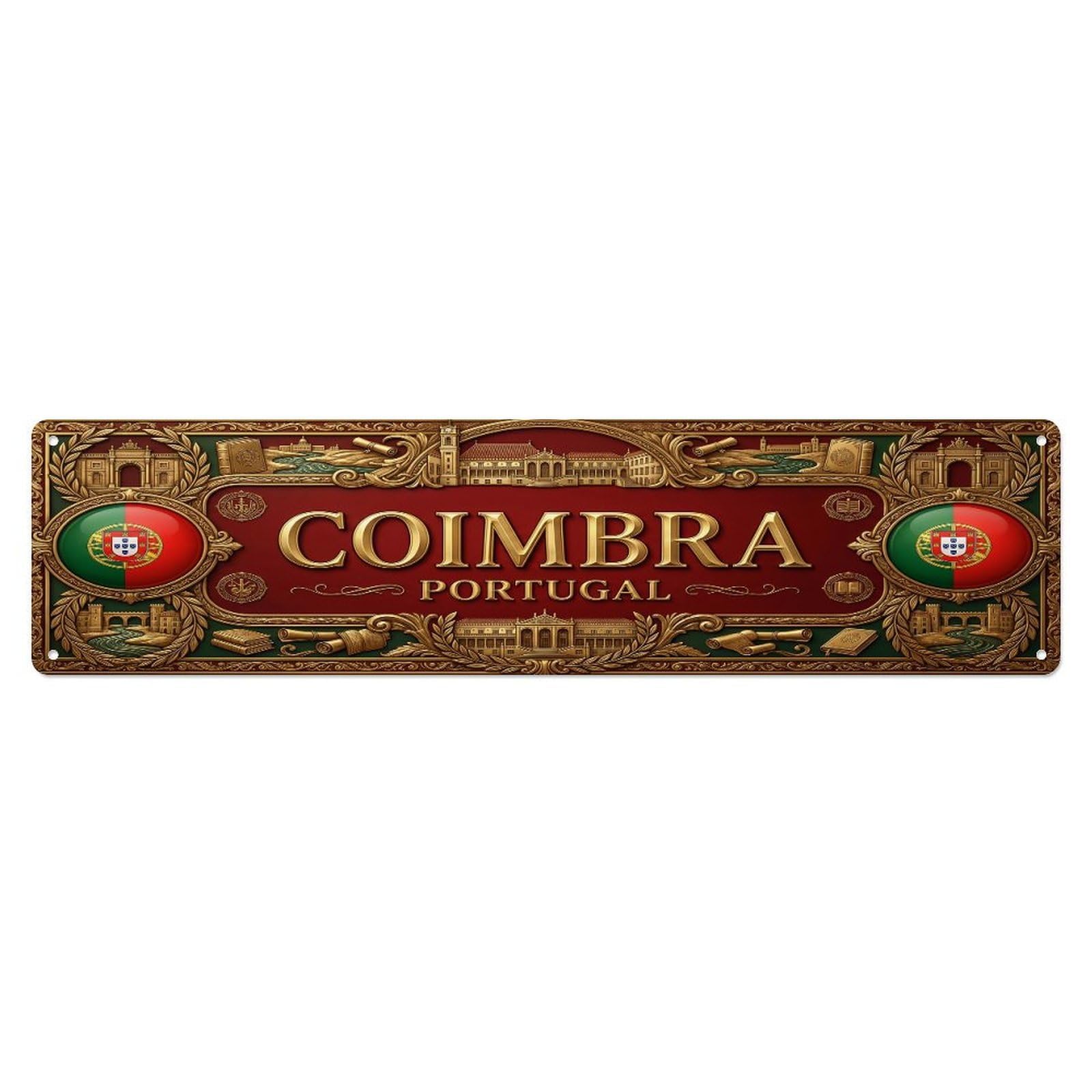 Cmhok Vintage Style Vintage Coimbra Portugal Flag Pattern Metal Tin Sign Wall Decor For Cafe, Club, Garden Metal Poster 4X16inch