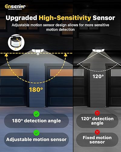 Miniatura 2 de Ensenior - Luces solares de movimiento para exteriores, 228 luces LED de seguridad solar con control remoto, IP65 impermeable, 3 cabezales de luz de