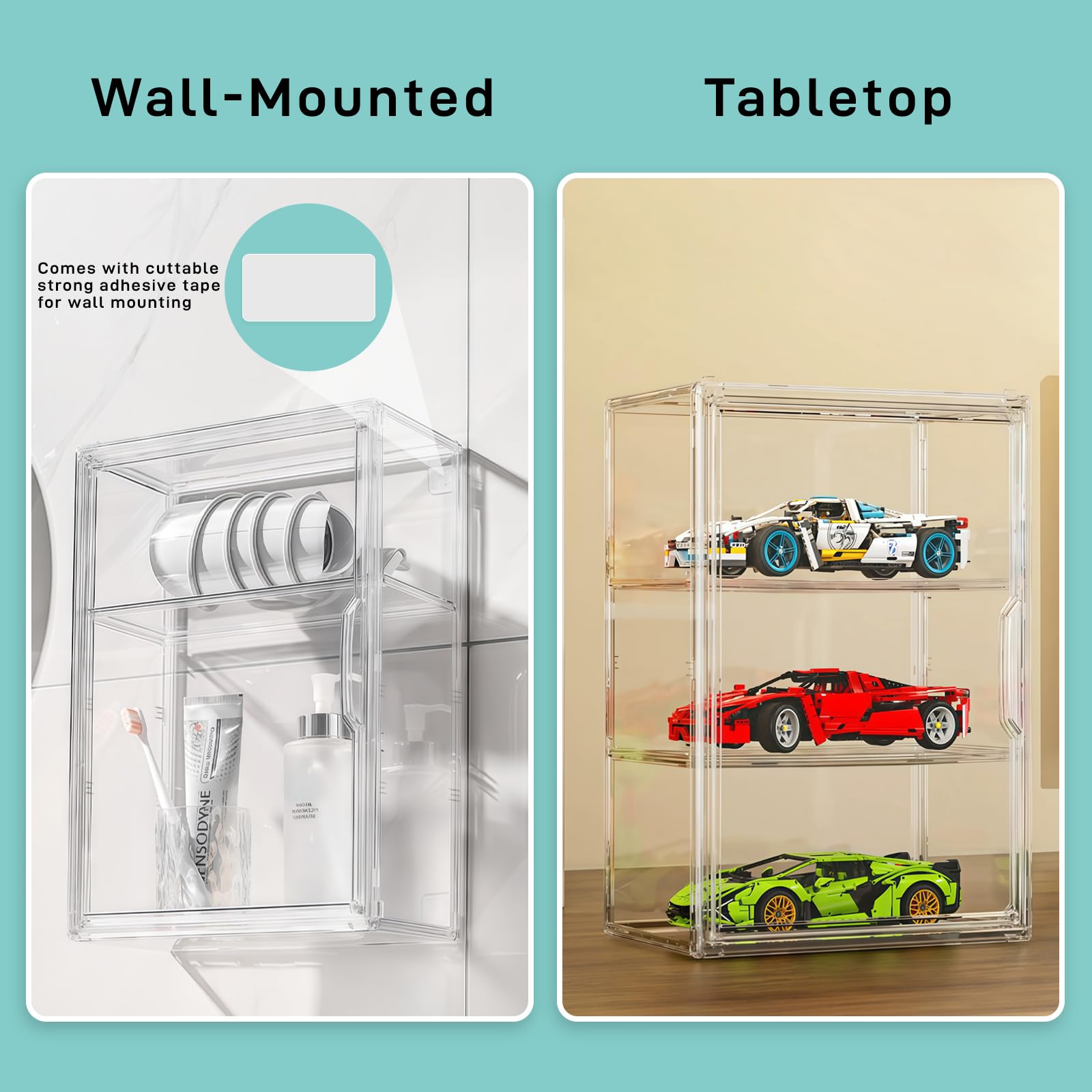 3 Tier Vitrine Acrylique pour Collection Figurine Vitrine Transparent avec Porte Magnétique Anti-Poussière Empilable Vitrine Exposition pour Pop! Figurines Poupées Blind Box Voiture Bijoux Cosmétiques