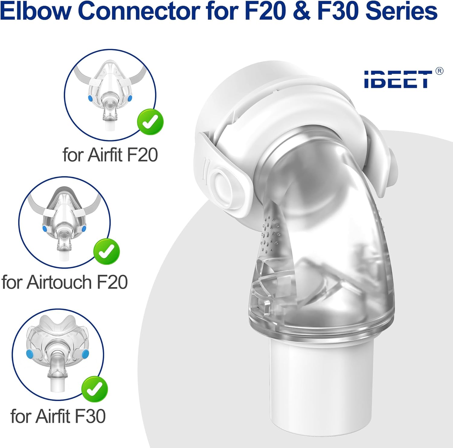 Replacement Elbow for Airfit F20 and for Airfit F30 - Swivel Elbow Connector for Enhanced Flexibility & Seal, IBEET Quick-Release CPAP Hose Connector for Airtouch F20 - Image 2