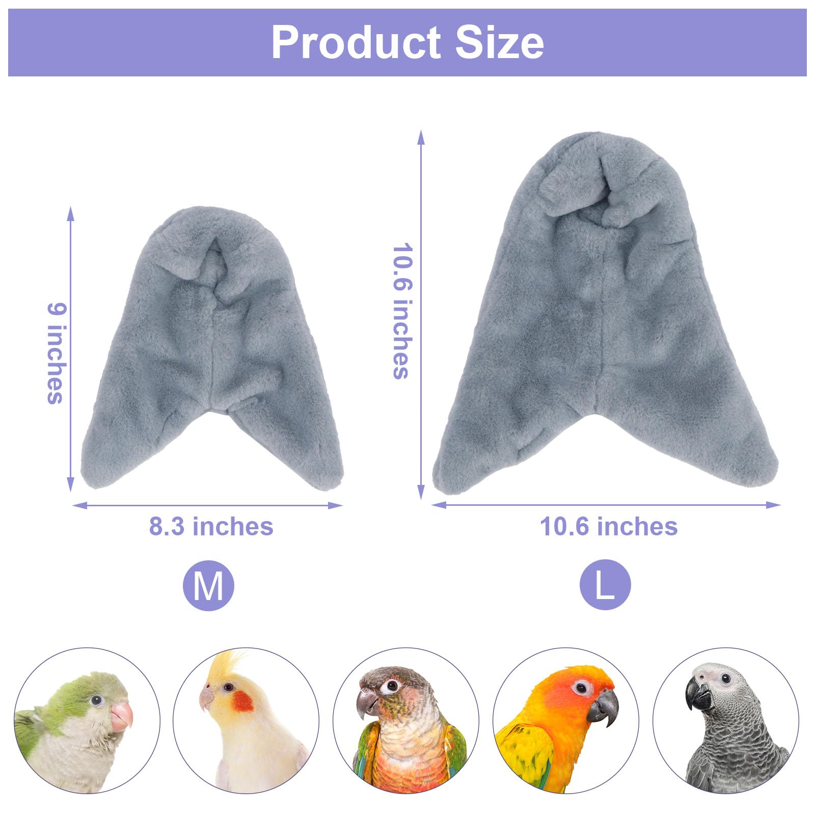 Manta acogedora para pájaros, jaula de loro, cabaña para acurrucarse, nido de pájaros, casa y cama, hamaca colgante para periquito, cacatela, Conure, gris africano (mediano, gris)