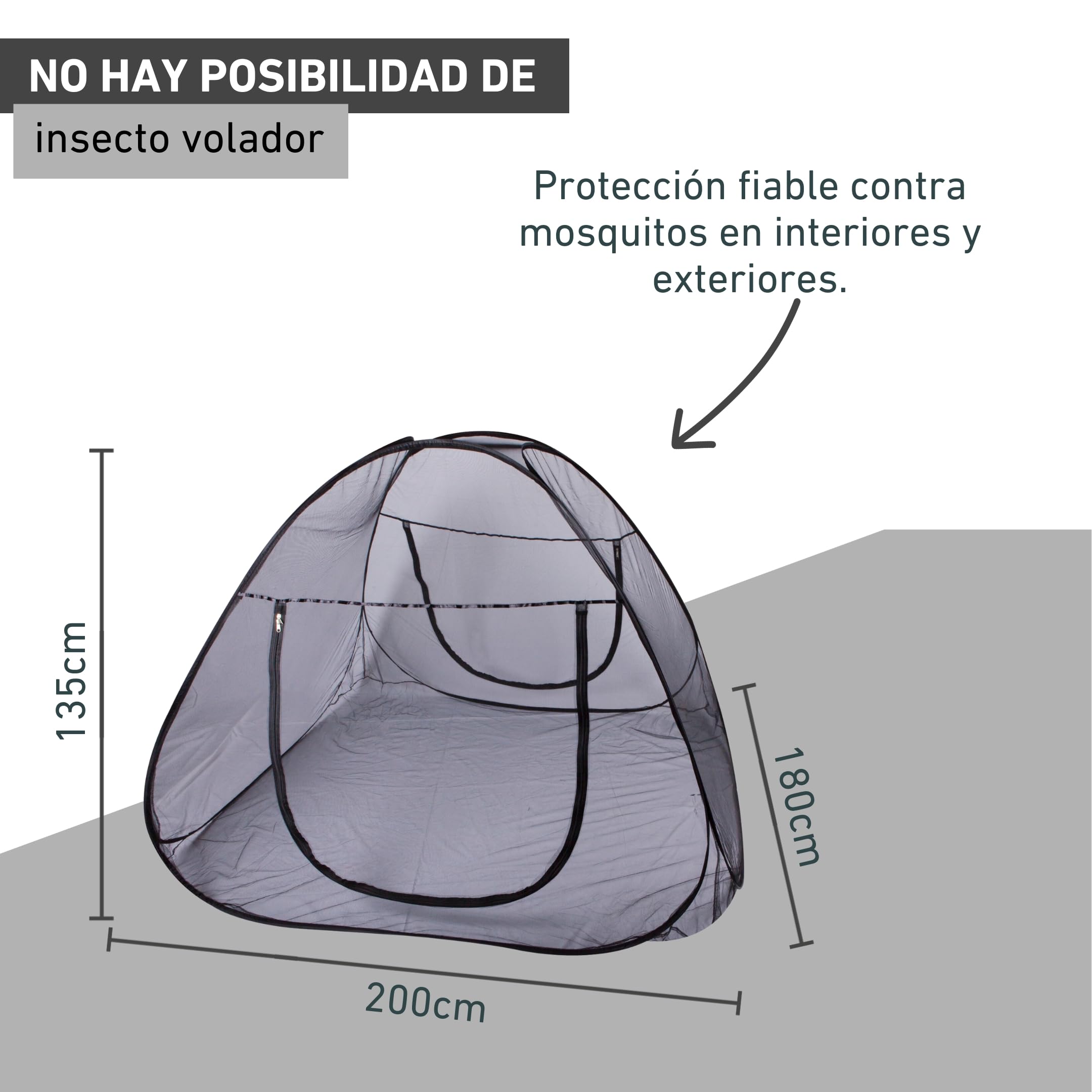 Windhager Pop-UP Mosquitera Grande para Cama Doble, Camping, protección contra Insectos, Mosquitos, Red para Cama, 180 x 200 cm, Antracita
