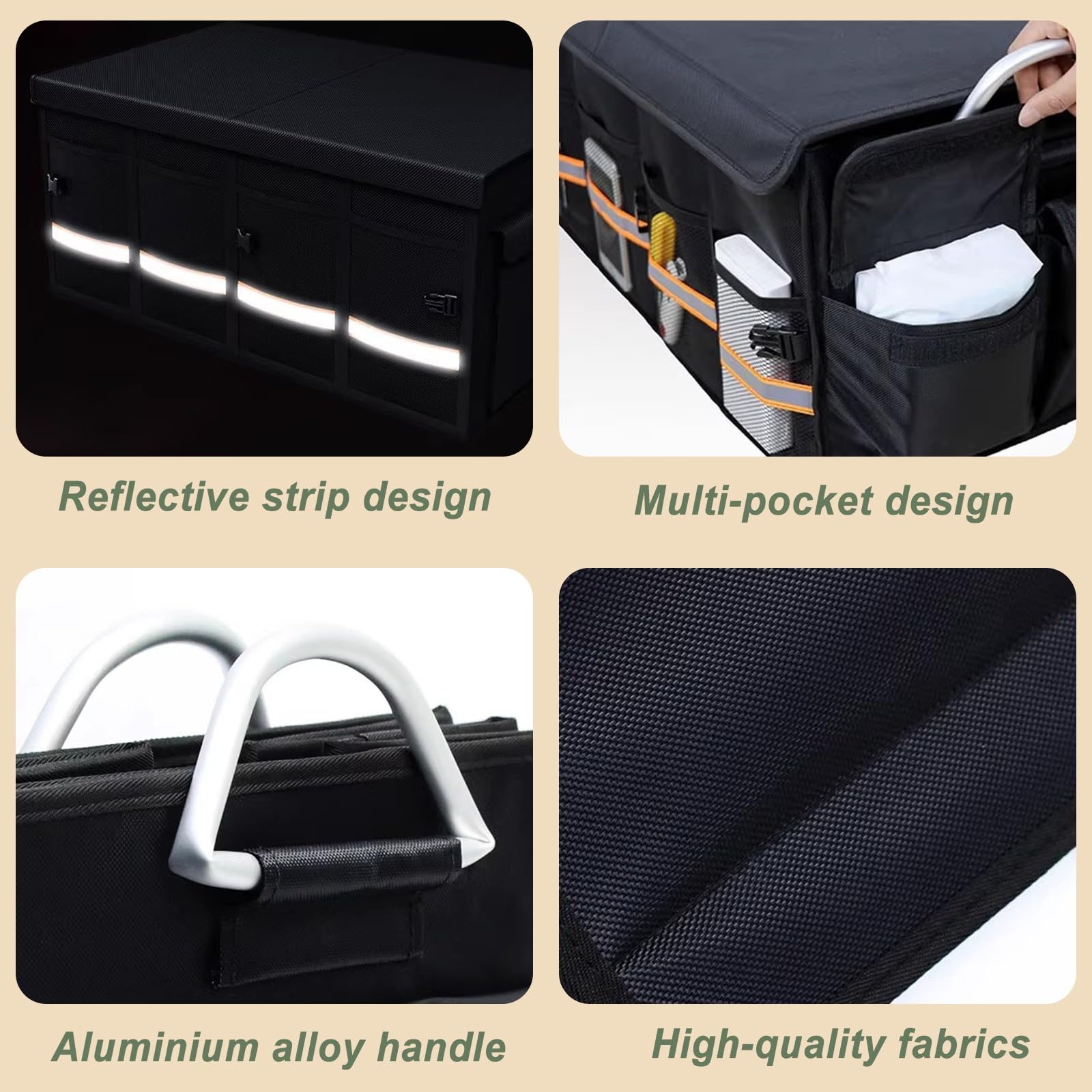 Accesorios para el hogar, Organizador de Maletero Impermeable, Grande, Plegable, Base Antideslizante, para Coche, Negro (L: 60/90 cm)
