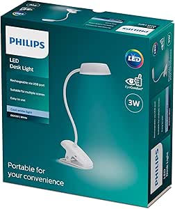 Philips - Lámpara de mesa Philips Donutclip, lámpara LED de mesa, flexo portátil, color blanco, luz blanca cálida, luz regulable, 27K - 17W, carga USB