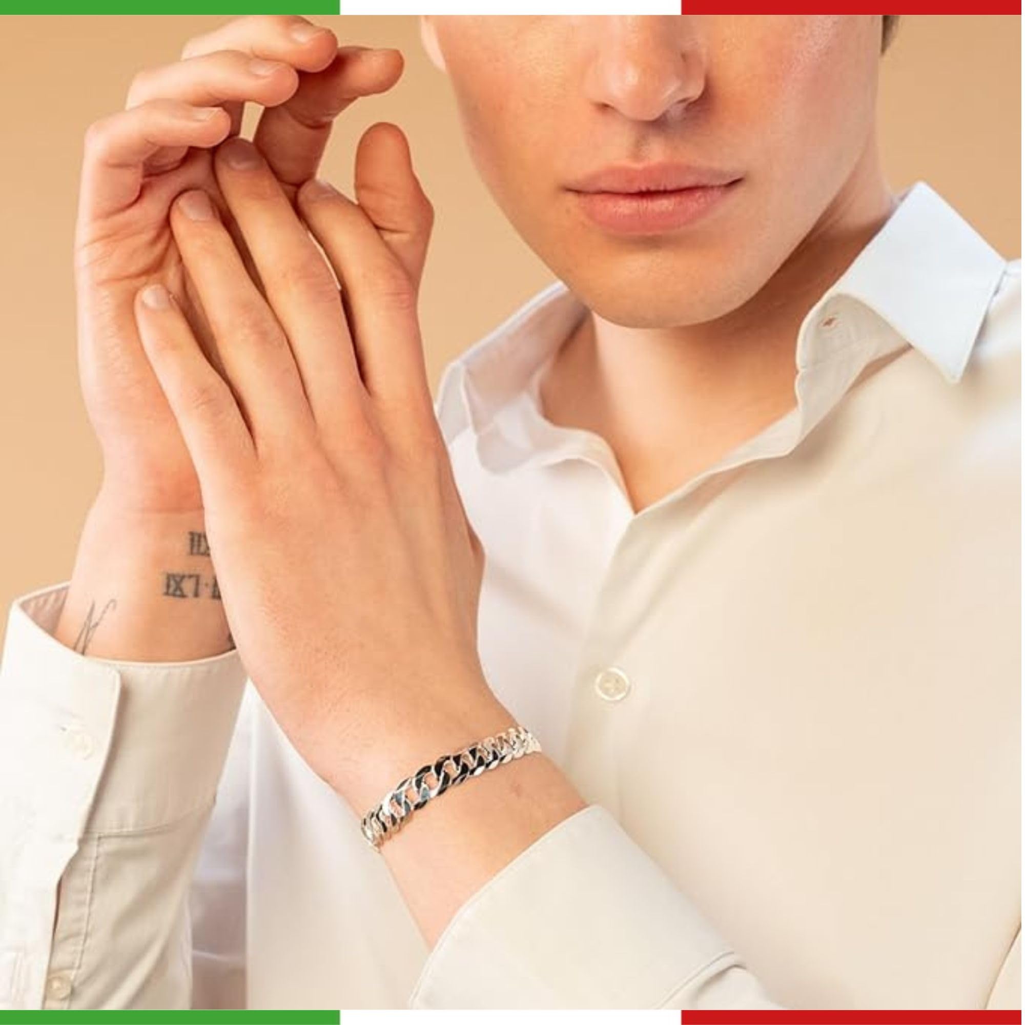 QUADRI Silber Armband Herren - Armbänder für Herren - Panzerkette Armband | Armband Herren Silber 925 Made in Italy - Herren Schmuck