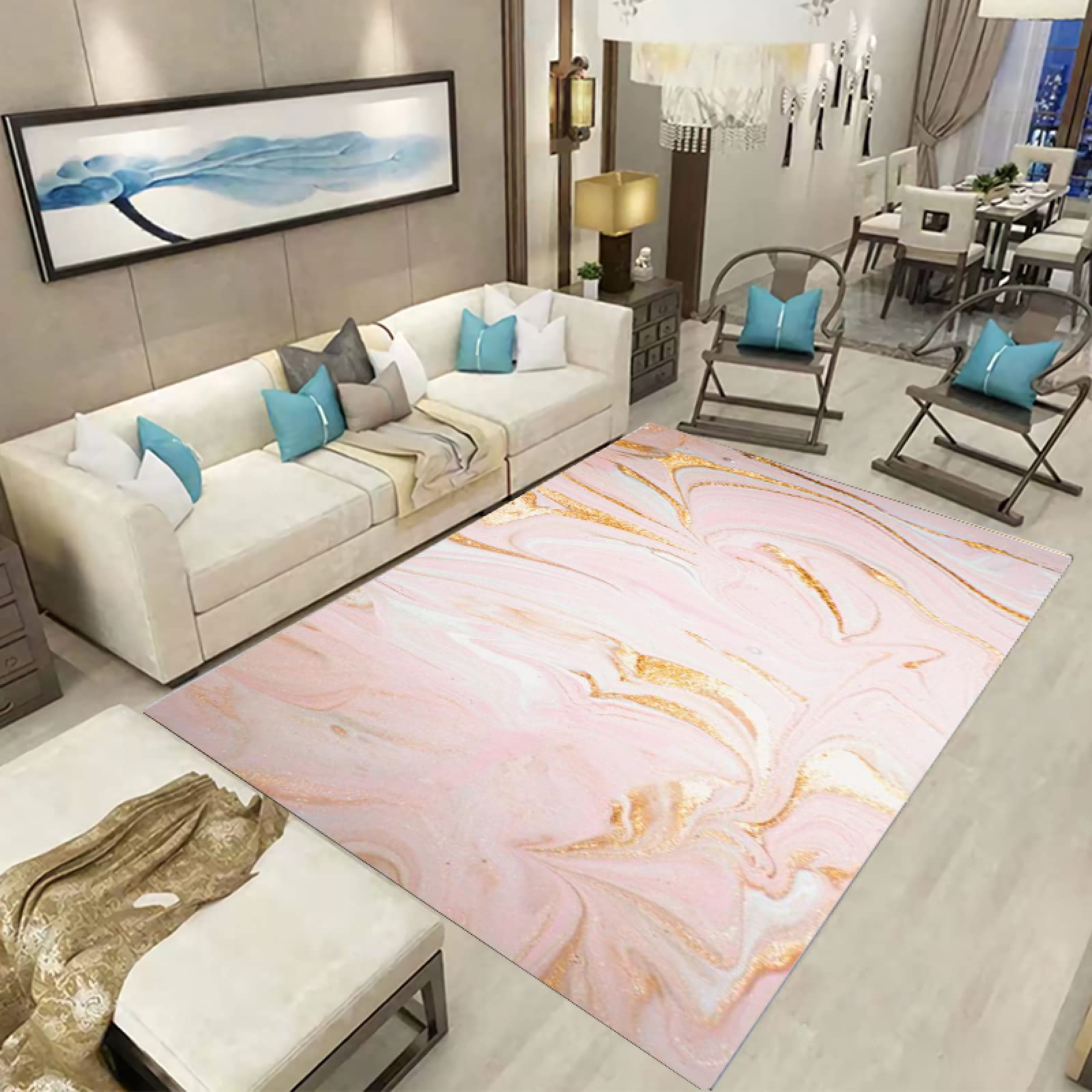 Paillasson Exterieur Entree Marbre Beige Rose Tapis Entree Interieur Tapis de Bain Antidérapant Paillasson Lavable Paillasson Interieur Paillasson Exterieur Salle Bain Couloir(90x150cm)