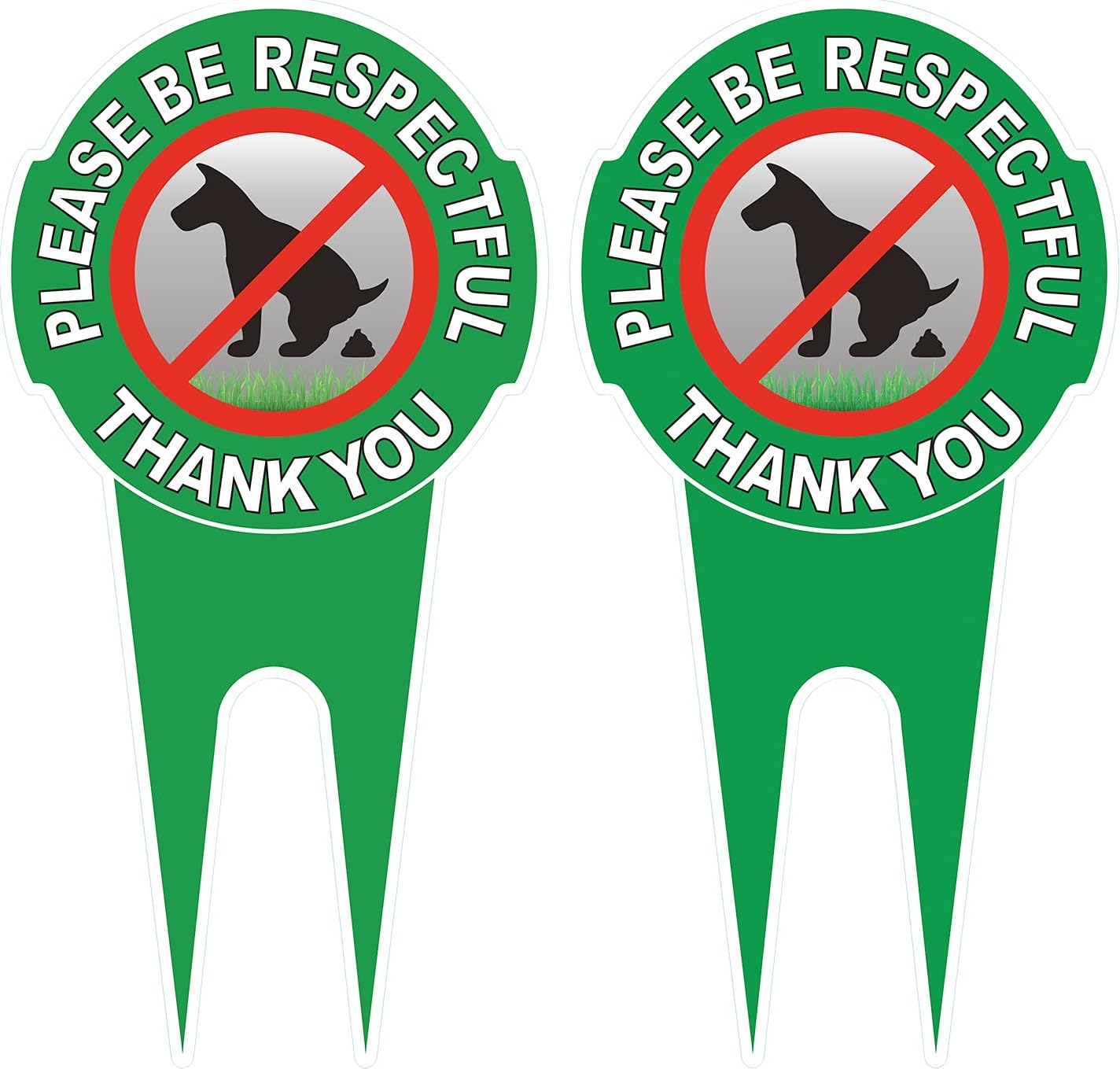 HEIOKEY 2 Pack No Poop Dog Sign With Stake 12" x 6",Double Sided No Pooping Dog Sign Politely Reads:Please Be Respectful Thank You - Stop Dogs from Pooping or Peeing On Your Lawn Yard Sign