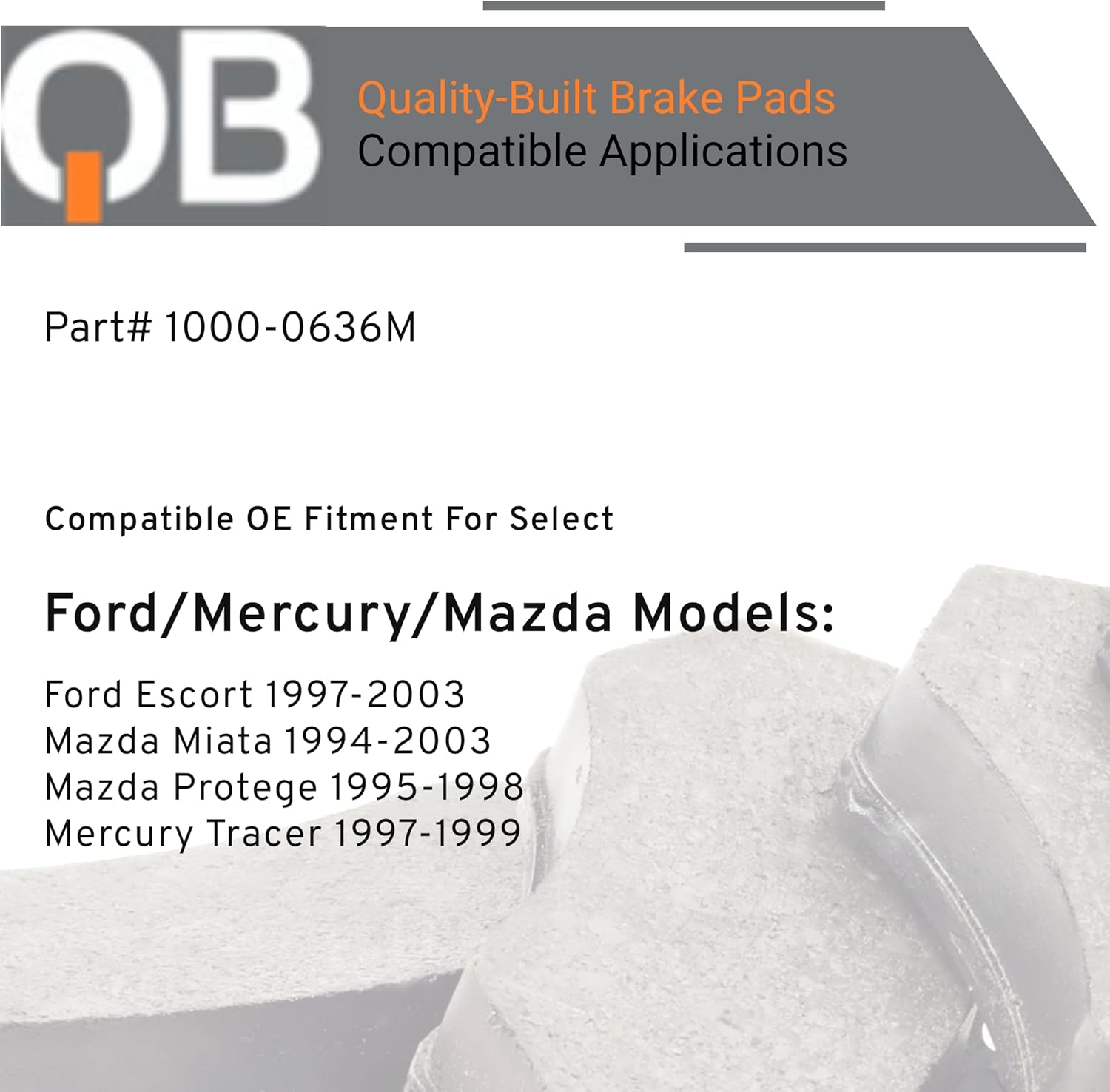 QUALITY-BUILT Rear Semi-Metallic Brake Pads, QB 1000-0636M, Compatible with 1994-2003 Ford/Mazda/Mercury (Escort,Miata,Protege,Tracer)