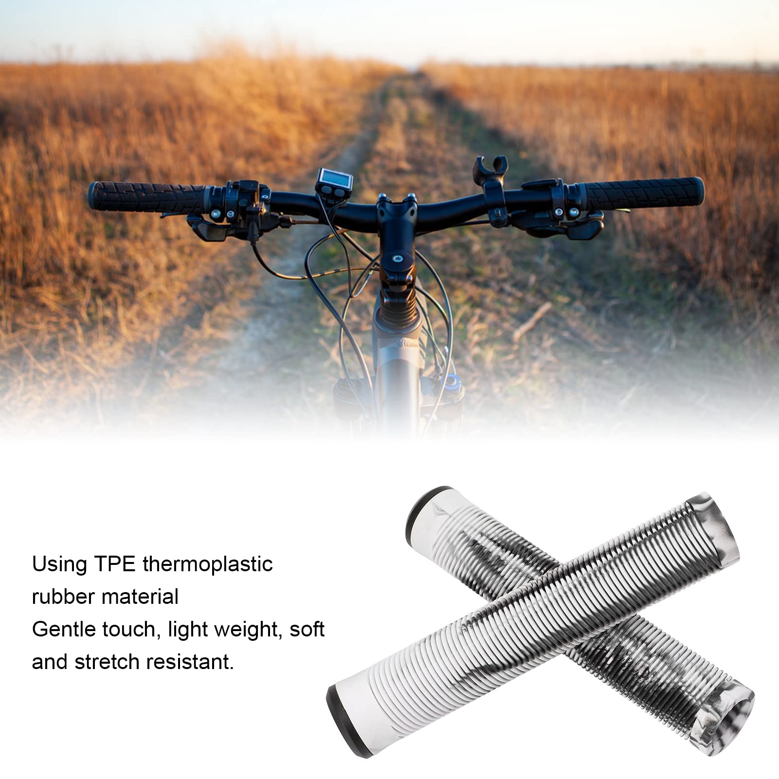 1 Pair Bikes Handlebar Grips, Soft TPE Rubber Bikes Hand Bar End Grips, Avoid Slip Mountain Bikes Handle Bar Grips, Bikes Rubber Handlebar Grips for Fixed Gear Bicycle(Grey)