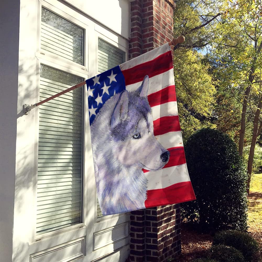 Caroline's Treasures SS4220CHF USA American Flag with Siberian Husky Flag Canvas, Large, Multicolor