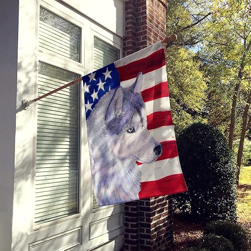 Miniatura 2 de Caroline's Treasures SS4220CHF Bandera estadounidense con bandera de casa de husky siberiano grande para porche, poste decorativo exterior para