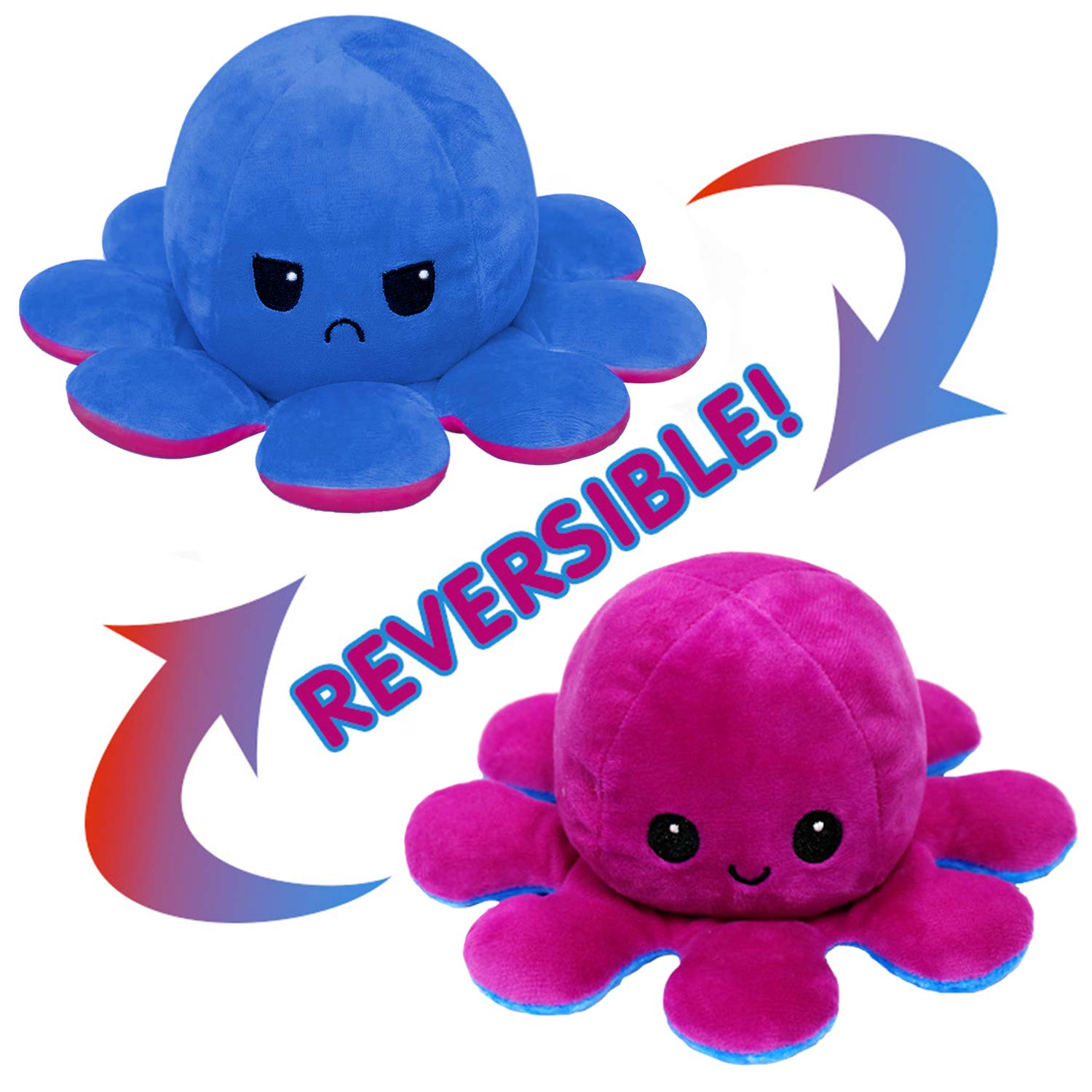 VCOSTORE Reversible Octopus Plush Toys, Cute Double‑Sided Flip Octopus Doll, Stuffed Animals Doll Creative Soft Toy Gifts for Boys Girls Friends Birthday (purple/blue)