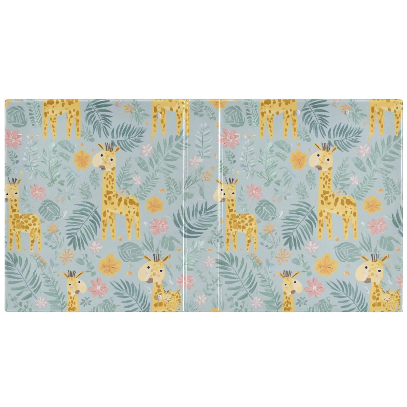 Kcldeci Raccoglitore a 3 anelli con copertina rigida, motivo giraffe, foglie della giungla, anelli rotondi da 3,8 cm, con tasche interne, per scuola, ufficio, ricette, raccoglitori, confezione da 2