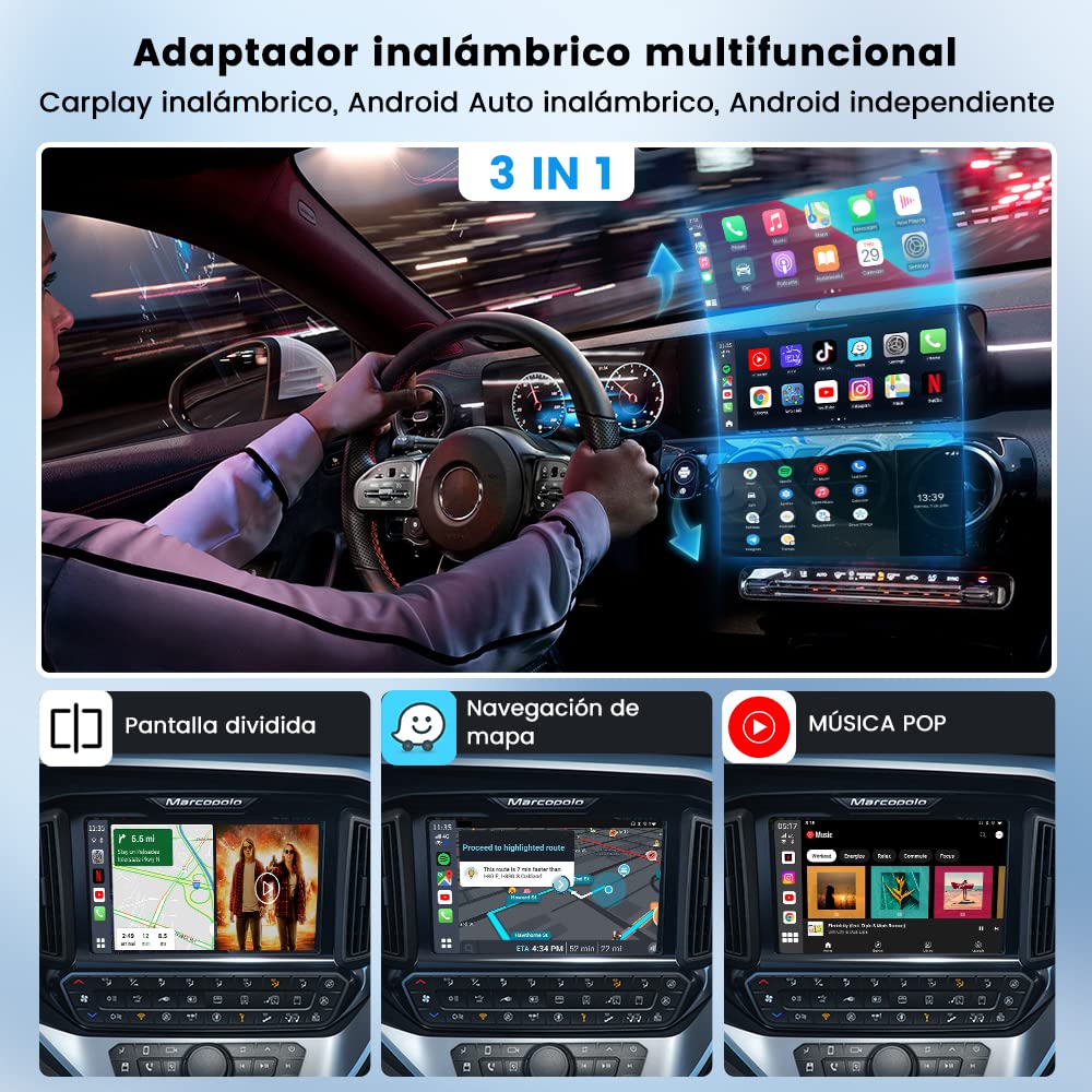 CarlinKit 2026 Adaptador inalámbrico Carplay/Android Auto AIBox-Plus con Sistema Integrado RAM 8G + ROM 128G para Coches con Pantalla táctil CarPlay Cableada de fábrica, por ejemploVW/Peugeot, etc.