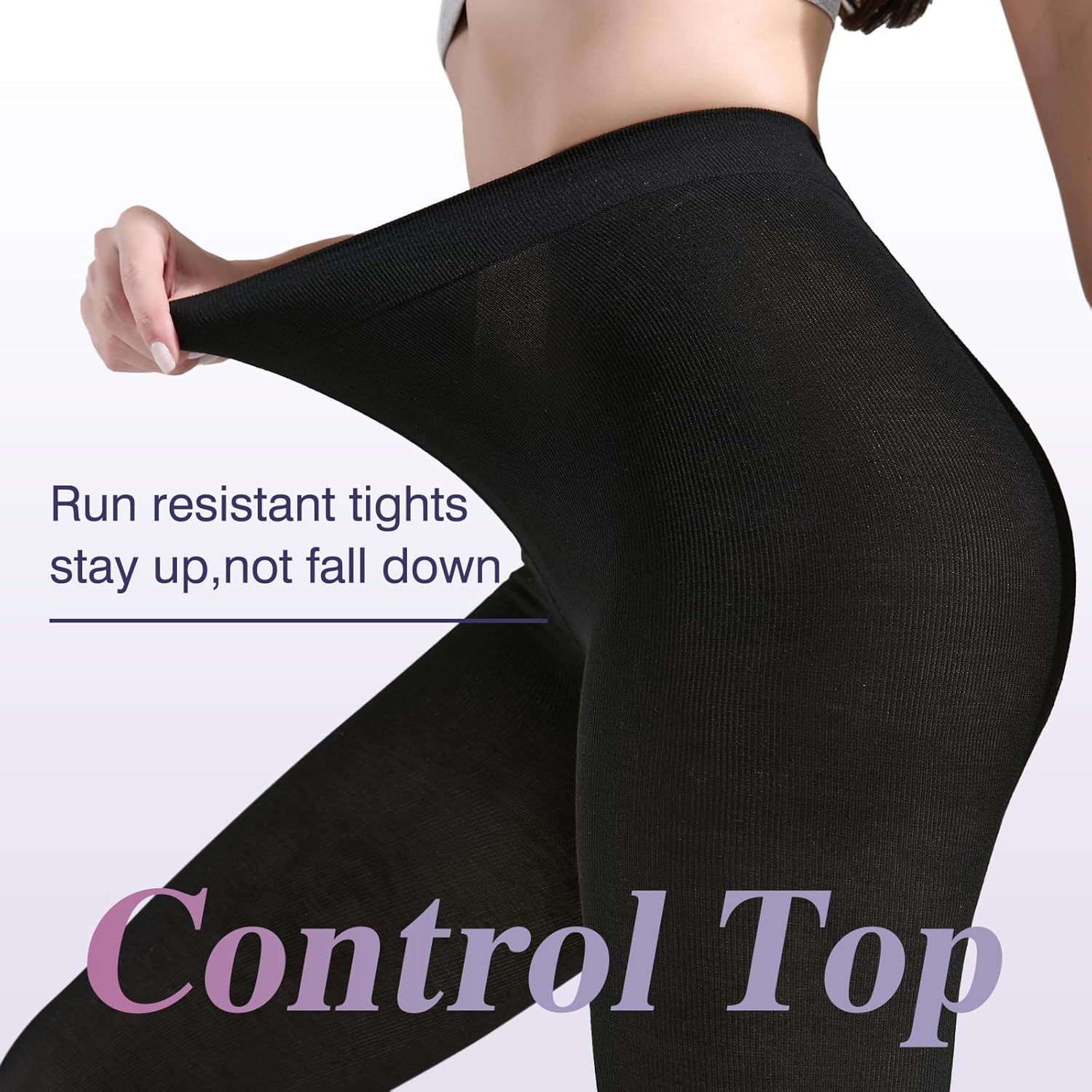 TOCONFFON Women's Winter Leggings Warm Opaque Tights, Vertical Stripe Texture Stretchy Warm Tights 140D/200D - Image 3