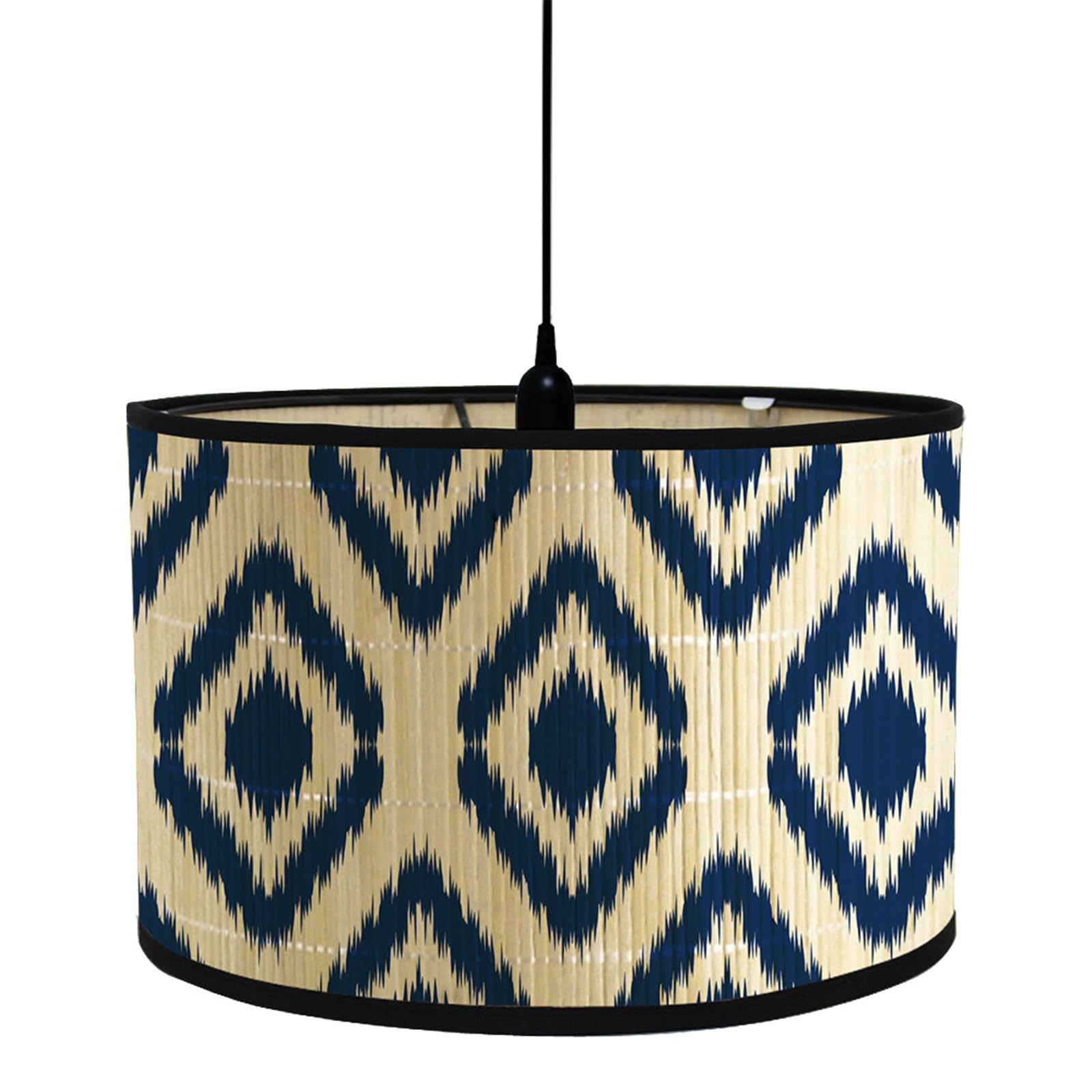 Abat-Jour Tissu Lin Tambour Rétro Bleu – Fait Main 30x30x20 Cm, Pour Lampe Table, Chevet, Suspension Ou Lampadaire Style Classique