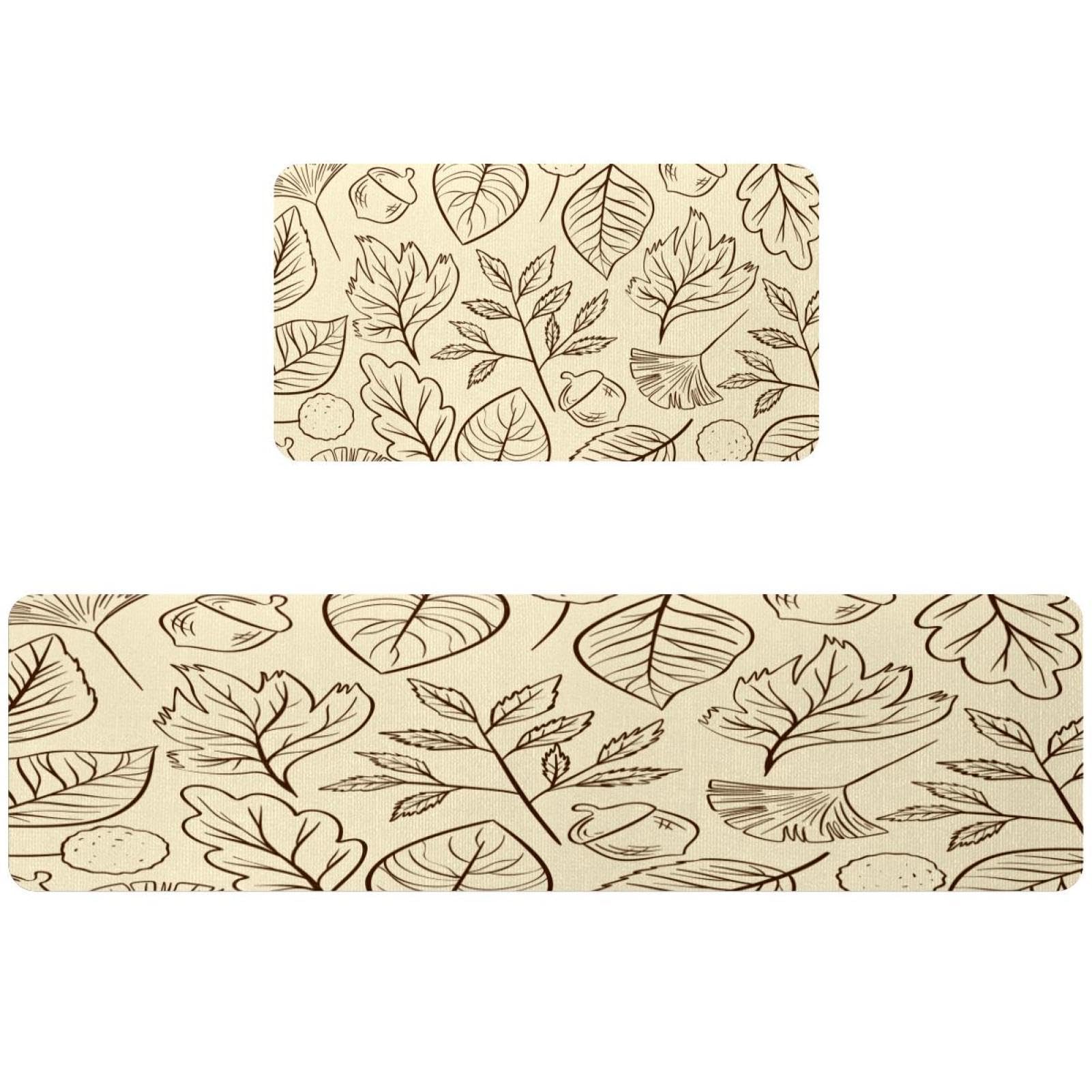 Alfombra de cocina lavable para pasillo y cuarto de lavado con estampado de hojas de otoño, 2 uds