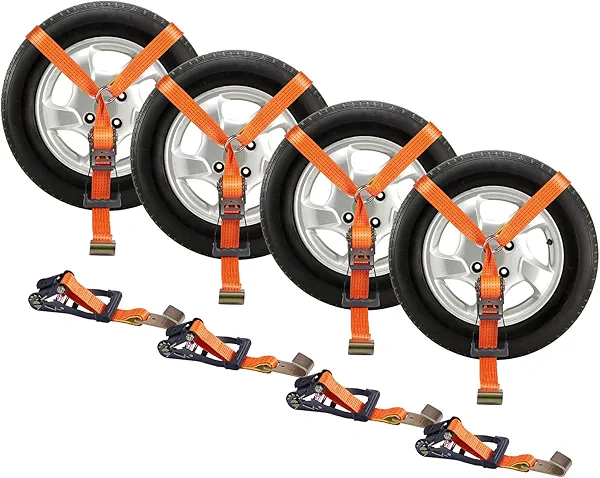 VEVOR Car Tie Down Straps Kit, Lasso Style 2" x 120" Tire Straps, 5512 LBS Working Load, 11023 LBS Breaking Strength, with Flat Hooks for Passenger Car, ATV, Motorcycle, Van, SUV, UTV, Trailer, 4-Pack