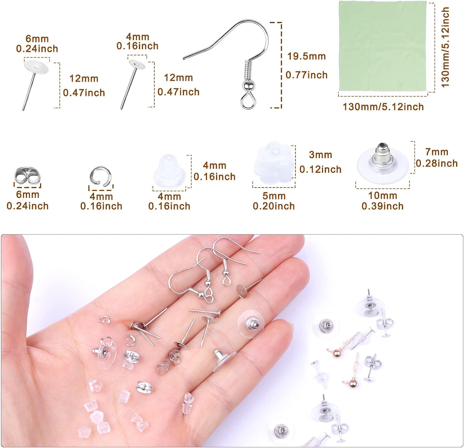 450PCS Earring Hooks Earring Posts and Earring Backs, Hypoallergenic Earring Hooks Earring Studs for Jewelry Making Earring Making
