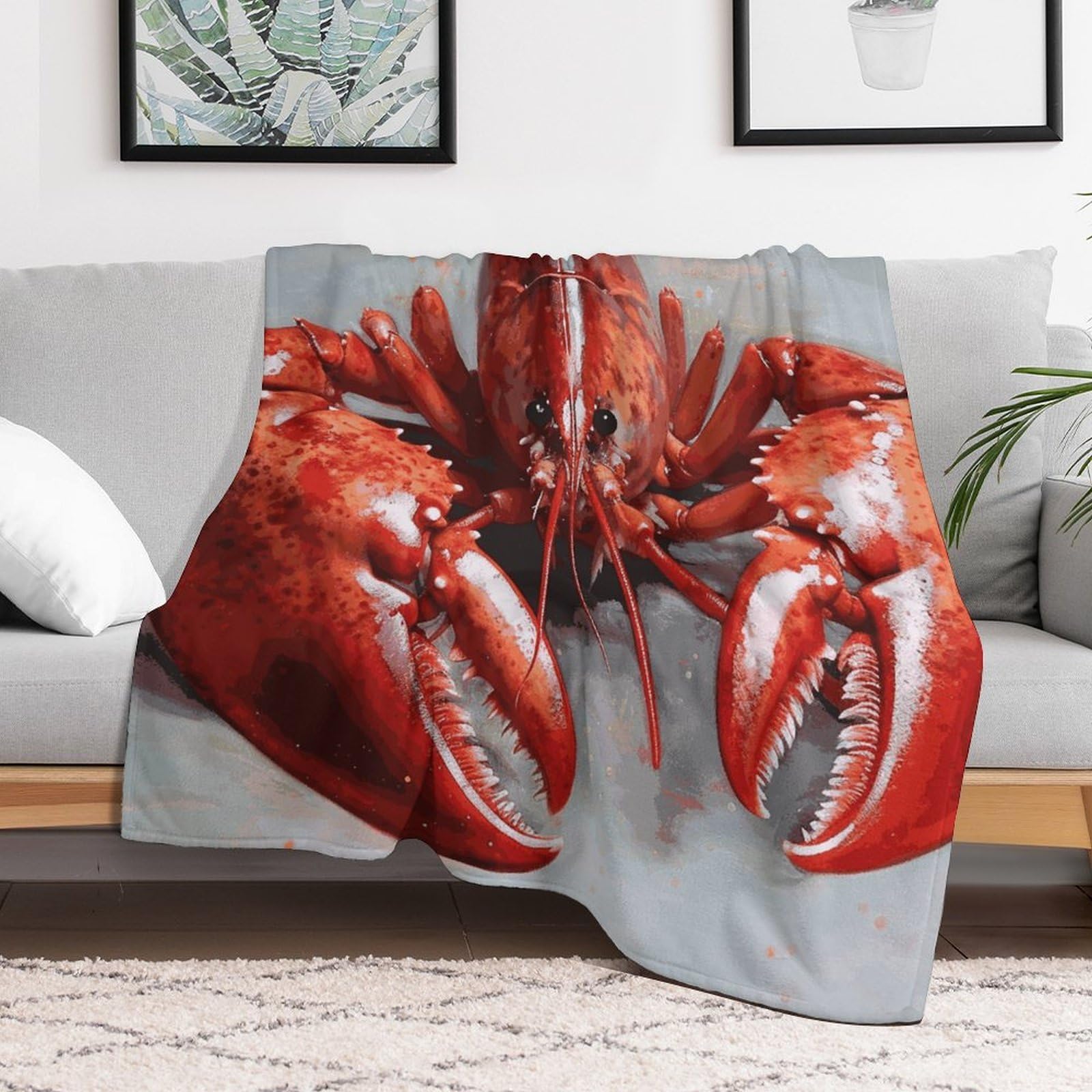 Custom Lobster Blanket Lightweight Flannel Fleece Throw for Couch Sofa Bed Luxury Soft Cozy Plush Lap Bedtime Blanket for All Seasons Bedroom Home Decor Gifts 40x50