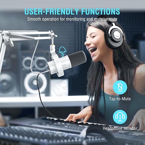 Miniatura 6 de FIFINE Micrófono dinámico con brazo de brazo, micrófono XLR vocal de estudio, kit de micrófono USB para PC con botón de silencio, perilla de