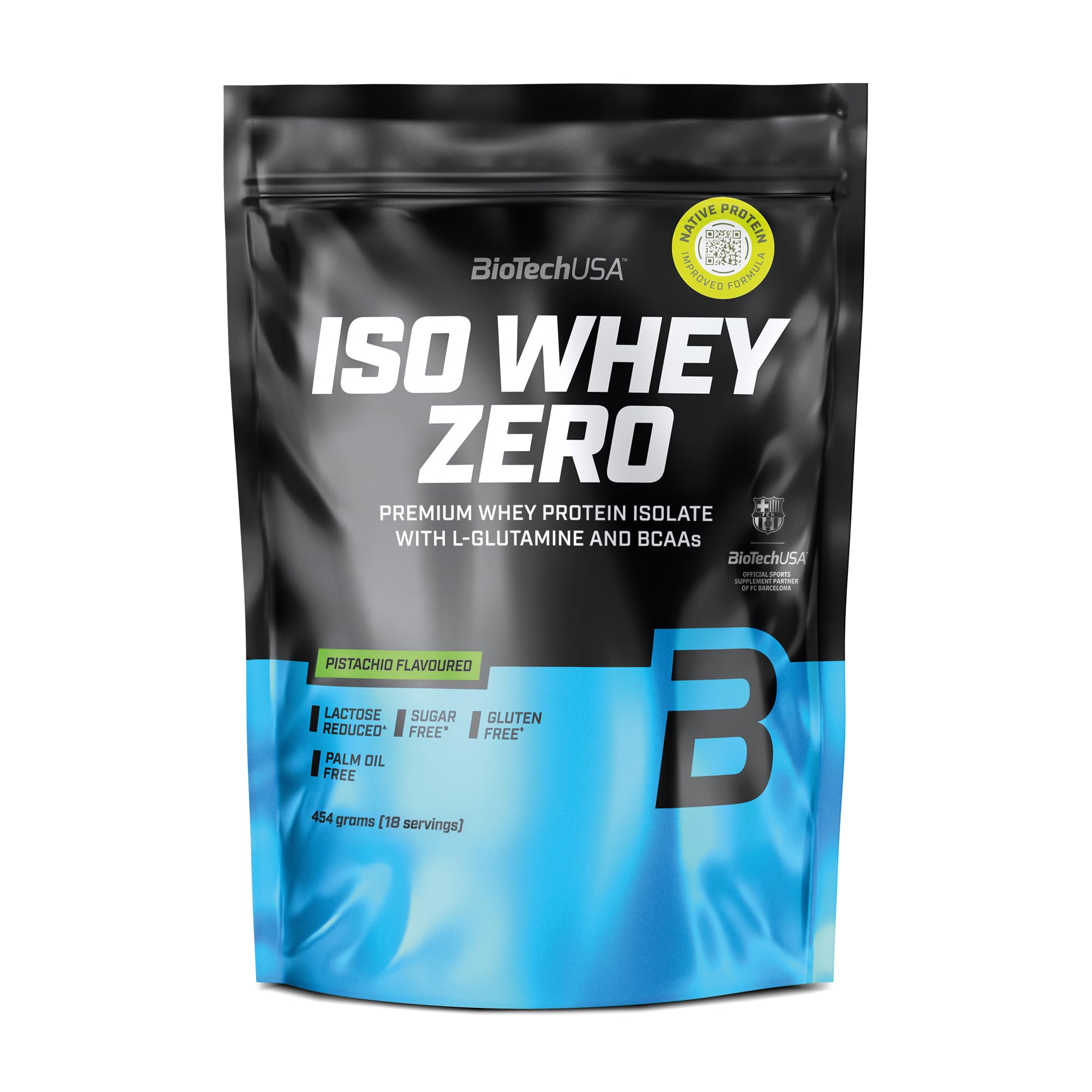 BioTechUSA Iso Whey Zero | Premium Whey Protein Isolate | Grass-Fed | Enzyme-Free | Sugar- and Gluten-Free, 454 g, Pistachio