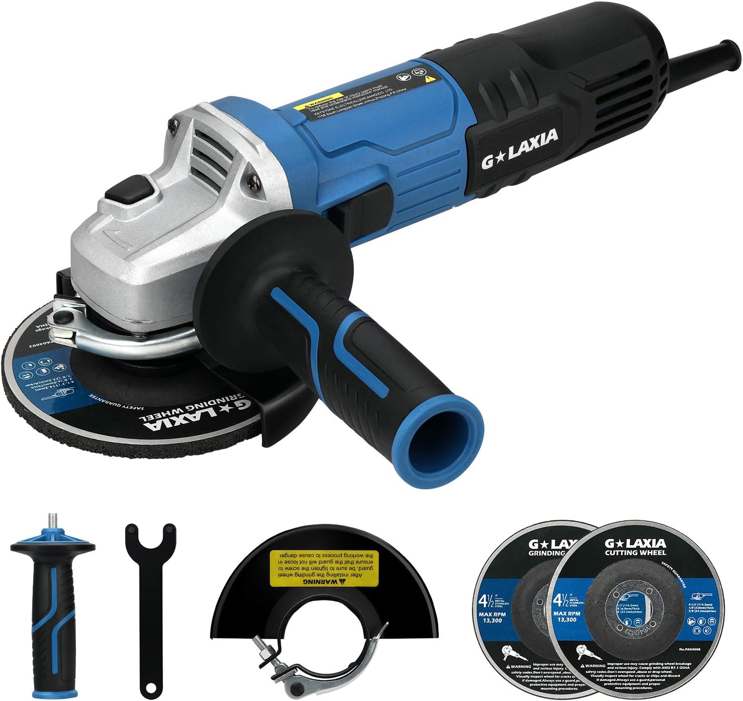 G LAXIA 6A(750W) 4-1/2" Angle Grinder with Side Handle, 1pcs Grinding Wheel and 1pcs Cutting Wheel for for Removing Paint & Mortar, Cutting and Grinding