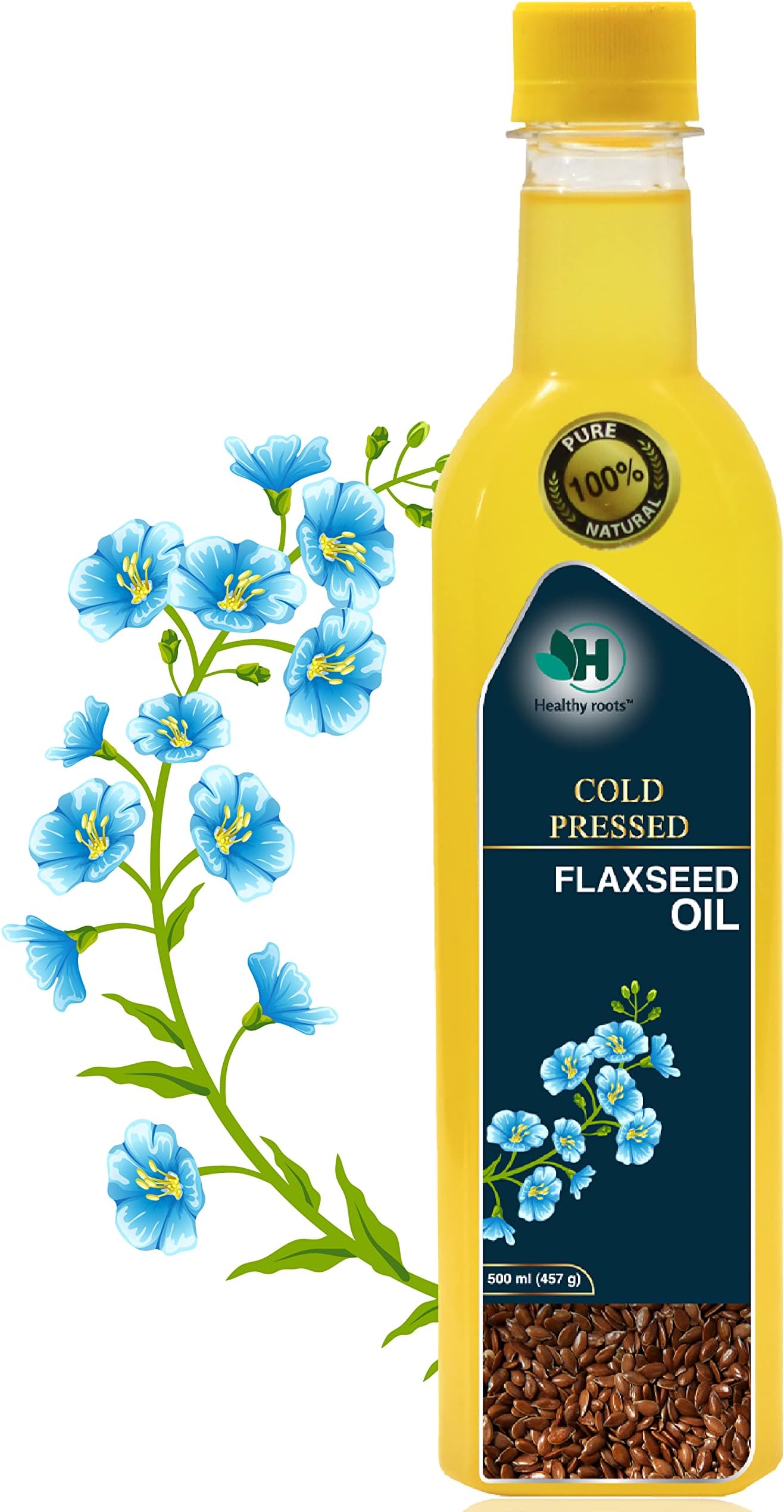 Healthy roots Cold Pressed Flaxseed Oil 1L | Wood Pressed - Extracted on Wooden Churner | Kolhu/Kacchi Ghani/Chekku