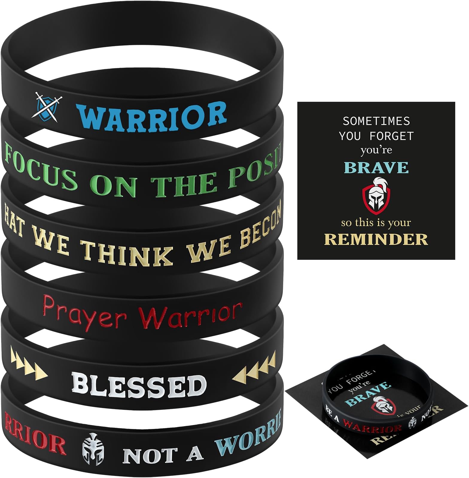 7 Pcs Men Motivational Wristbands Father's Day Birthday Gift Rubber Bracelets Silicone Bracelets with Inspirational Quotes Waterproof Black Rubber Band for Men Teens Brave Focus Inspirational Gift