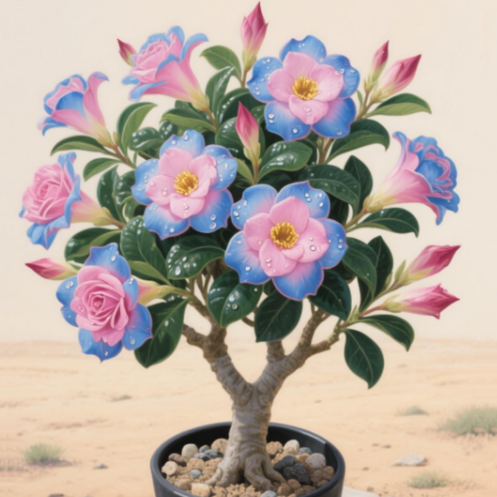 Rizomas de rosa del desierto. Hojas altas y grandes. ideal para embellecer el paisaje.Tolera el frío.（NVNJHJN）.-1 Rizomas-C