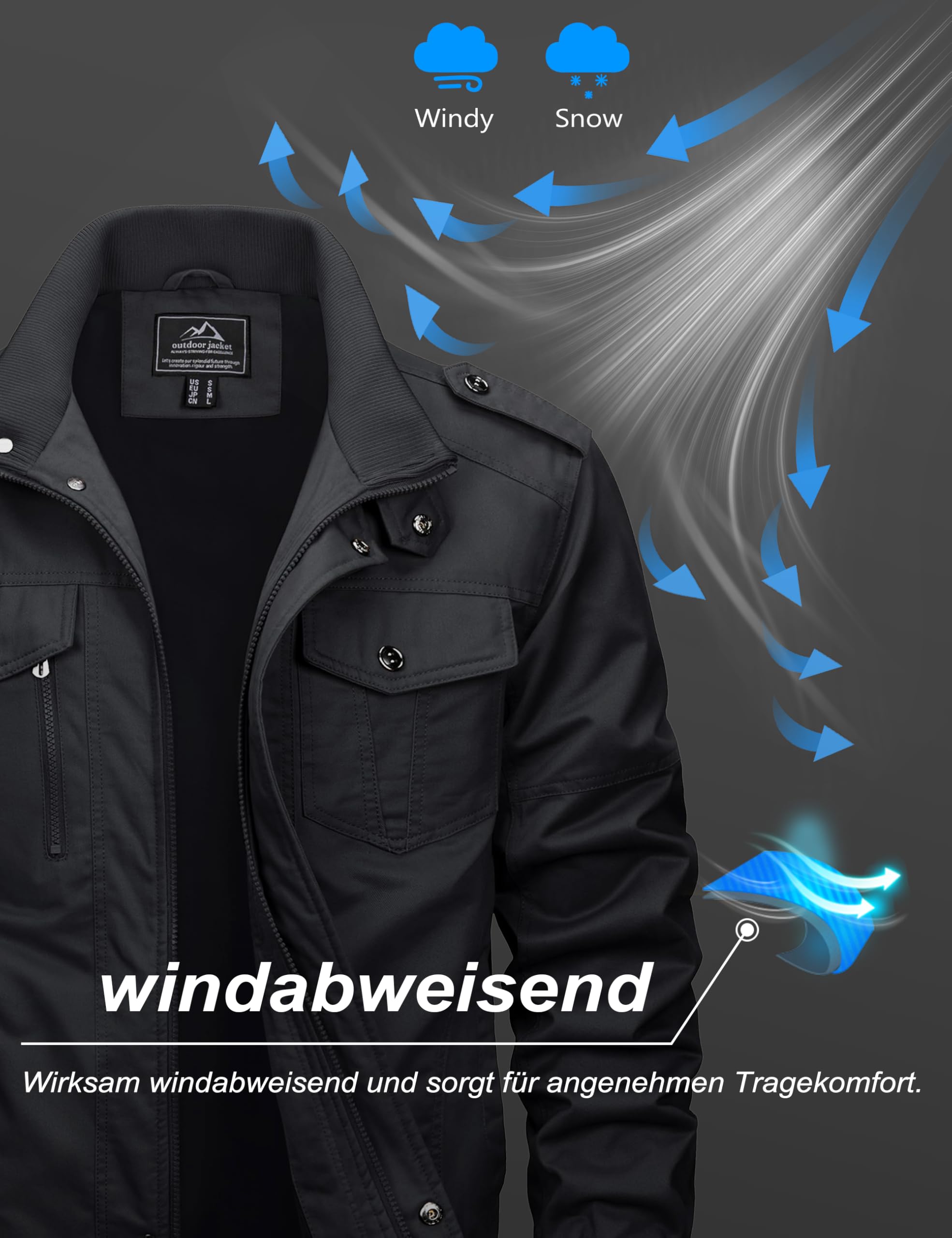 MAGCOMSEN Übergangsjacke Herren Jacke Übergang Jacket Cargo Herbstjacke | Leicht für Frühling Herbst,Stehkragen mit Taschen,Baumwollmix für Alltag,Blouson für Outdoor
