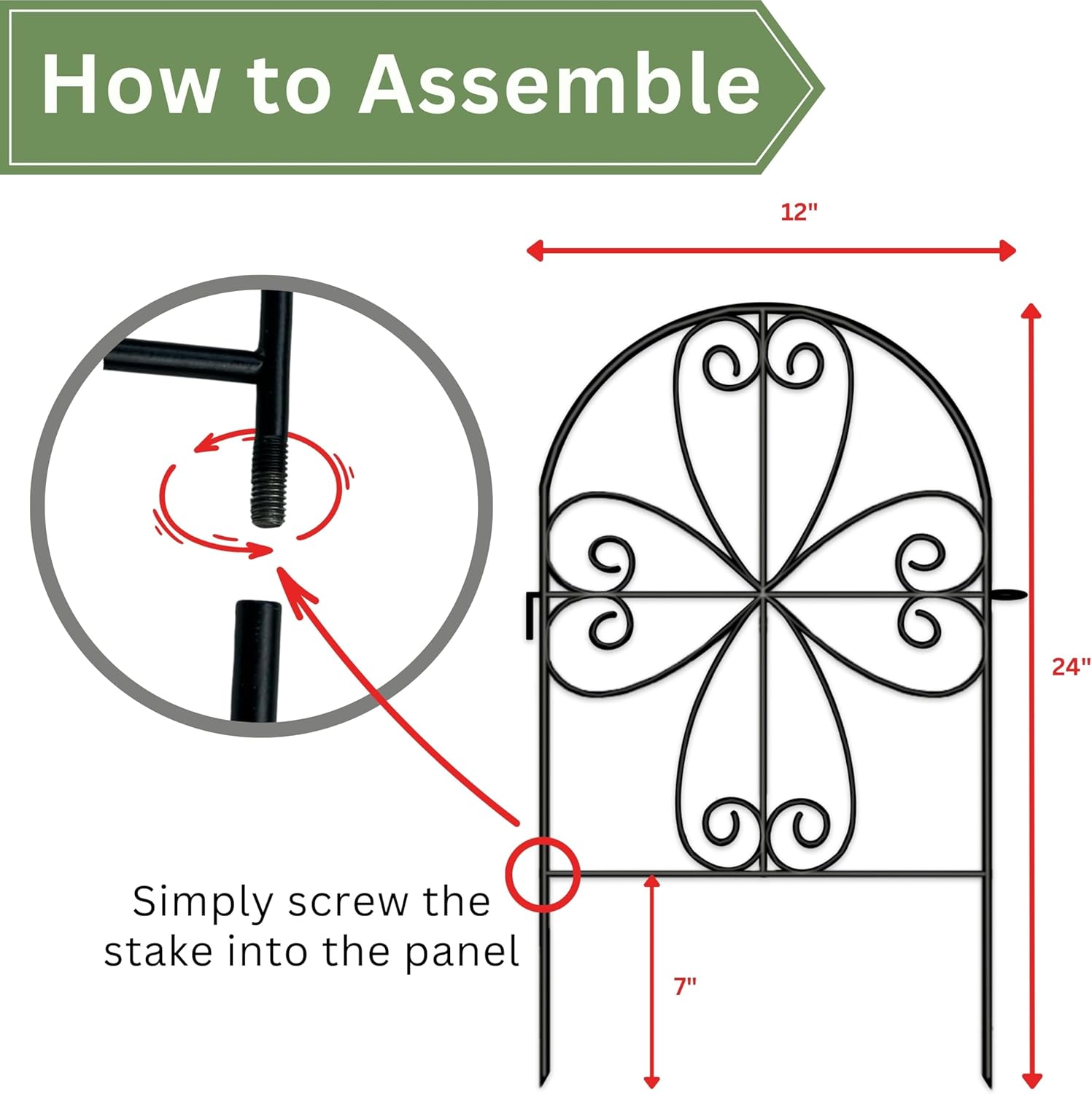 ShopLaLa Decorative Garden Fence Animal Barrier (10 Panels) 12in(L) x 24in(H) Rustproof Decorative Black Metal Wire Fencing Flower Bed Edging for Landscape, Small Dog Fences Patio Yard Outdoor Decor