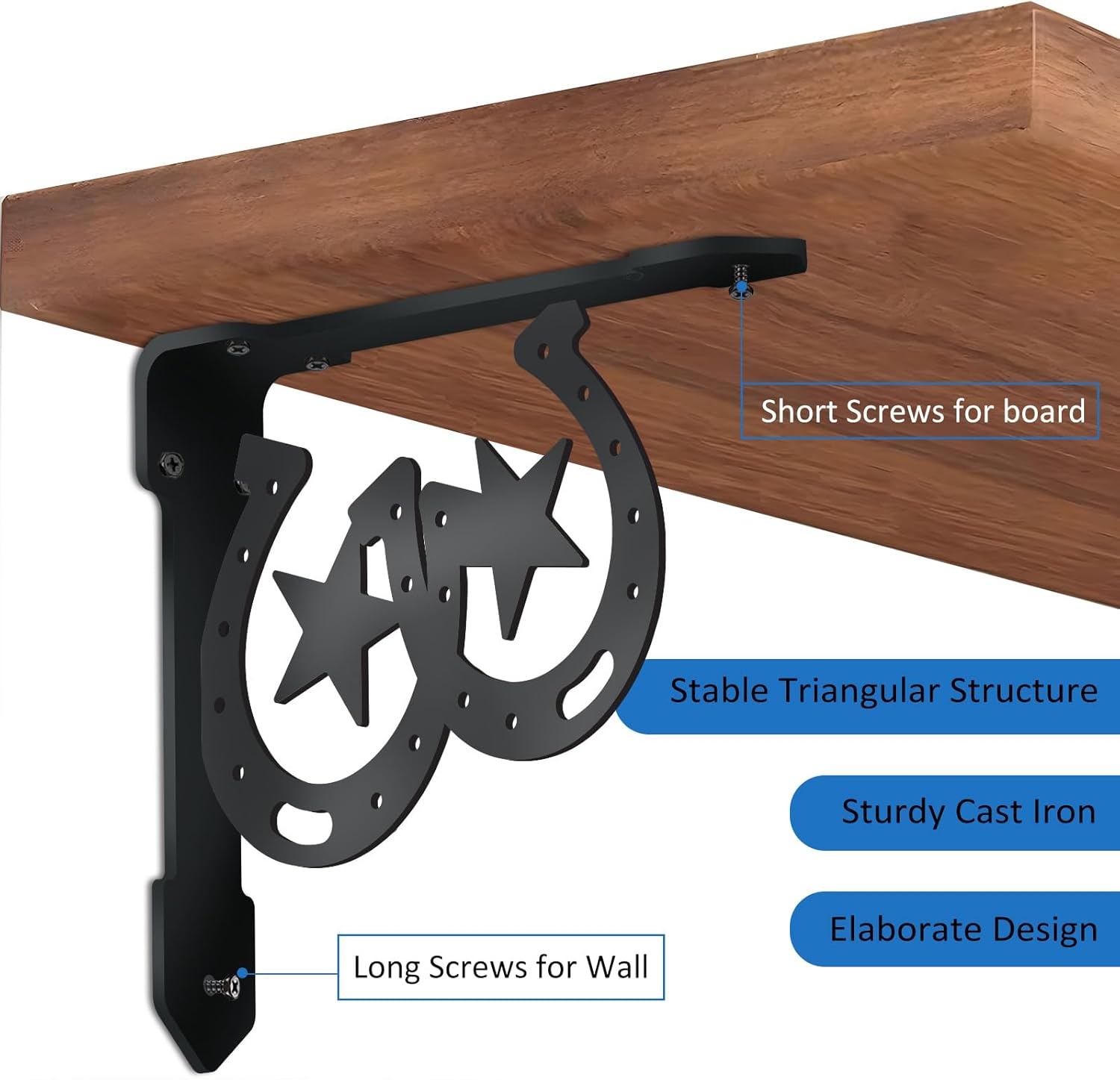 SUPERDANT 2PCS Horseshoe Shelves Brackets Heavy Duty Decorative Shelf Bracket Black Iron Wall Shelf Brackets with Screws for Kitchen Bookshelf Fireplace Mantel Corbels Corner Brace Gifts