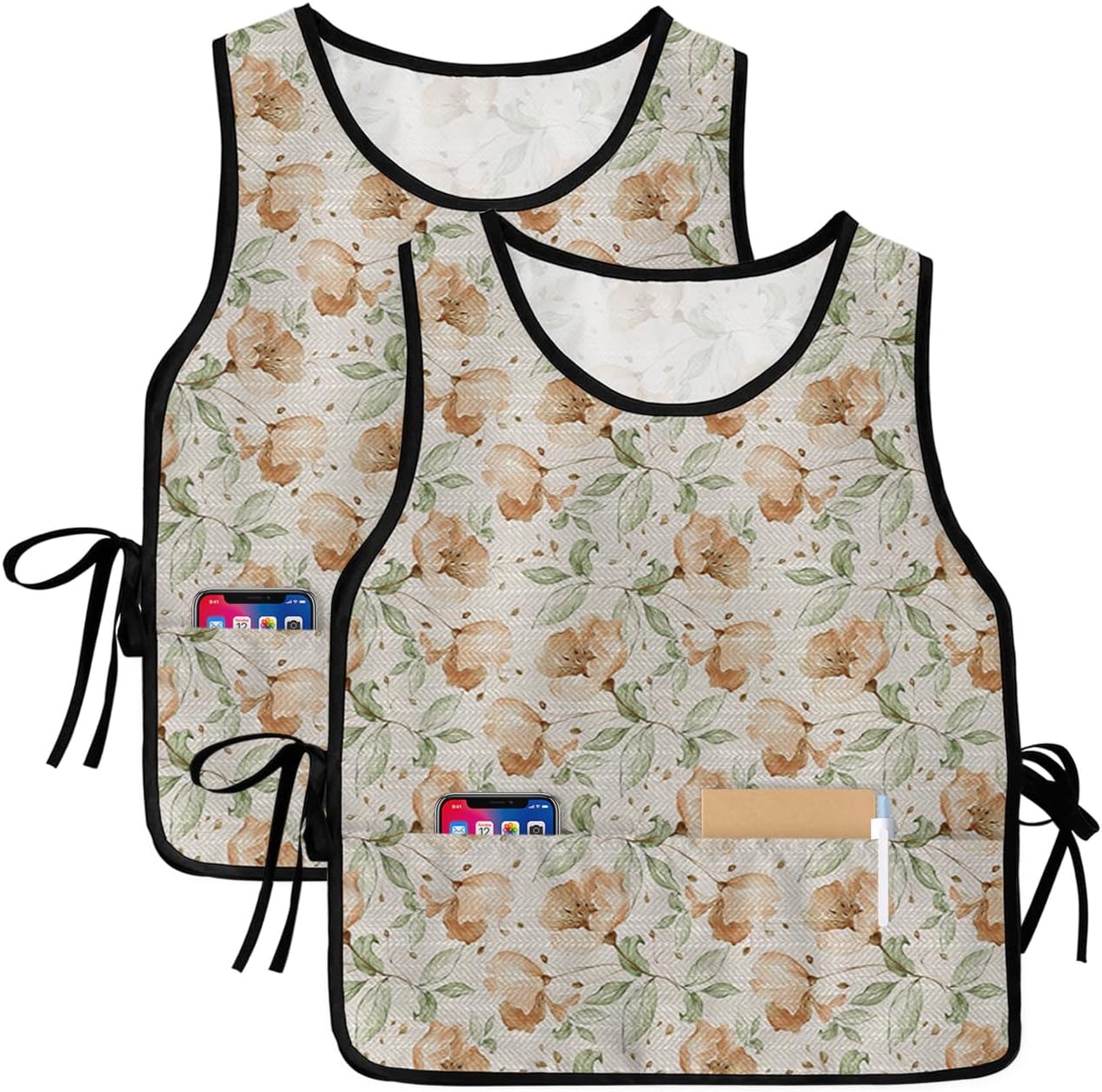 Vintage Flower Cobbler Aprons with 2 Large Pockets for Men Women, Country Shabby Chic Floral Leaves Unisex Cobbler