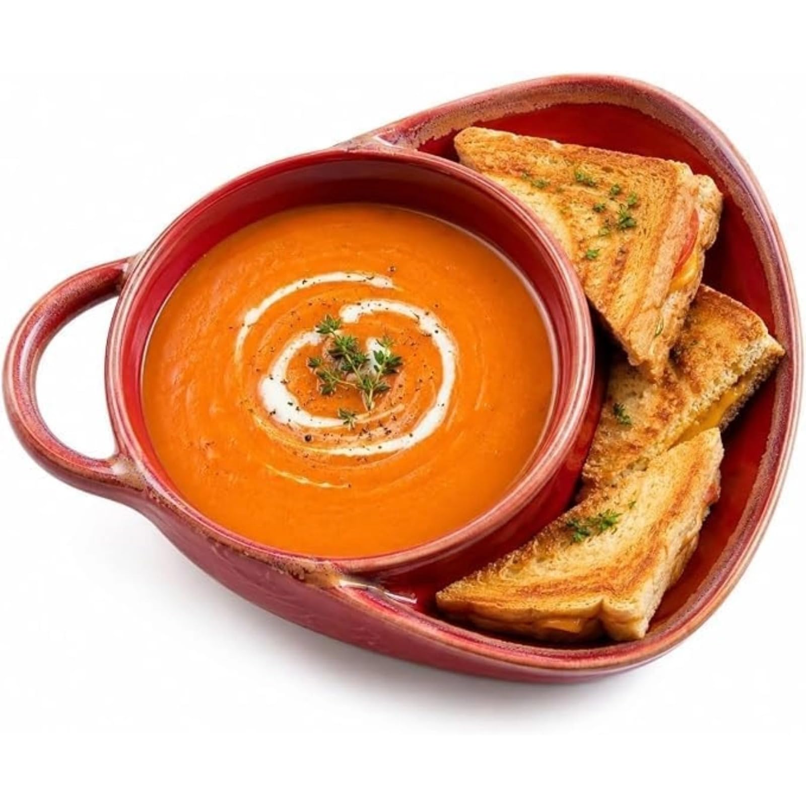 Soup and Sandwich Bowl Single Handle Ceramic Plate Combo with Bread Holder