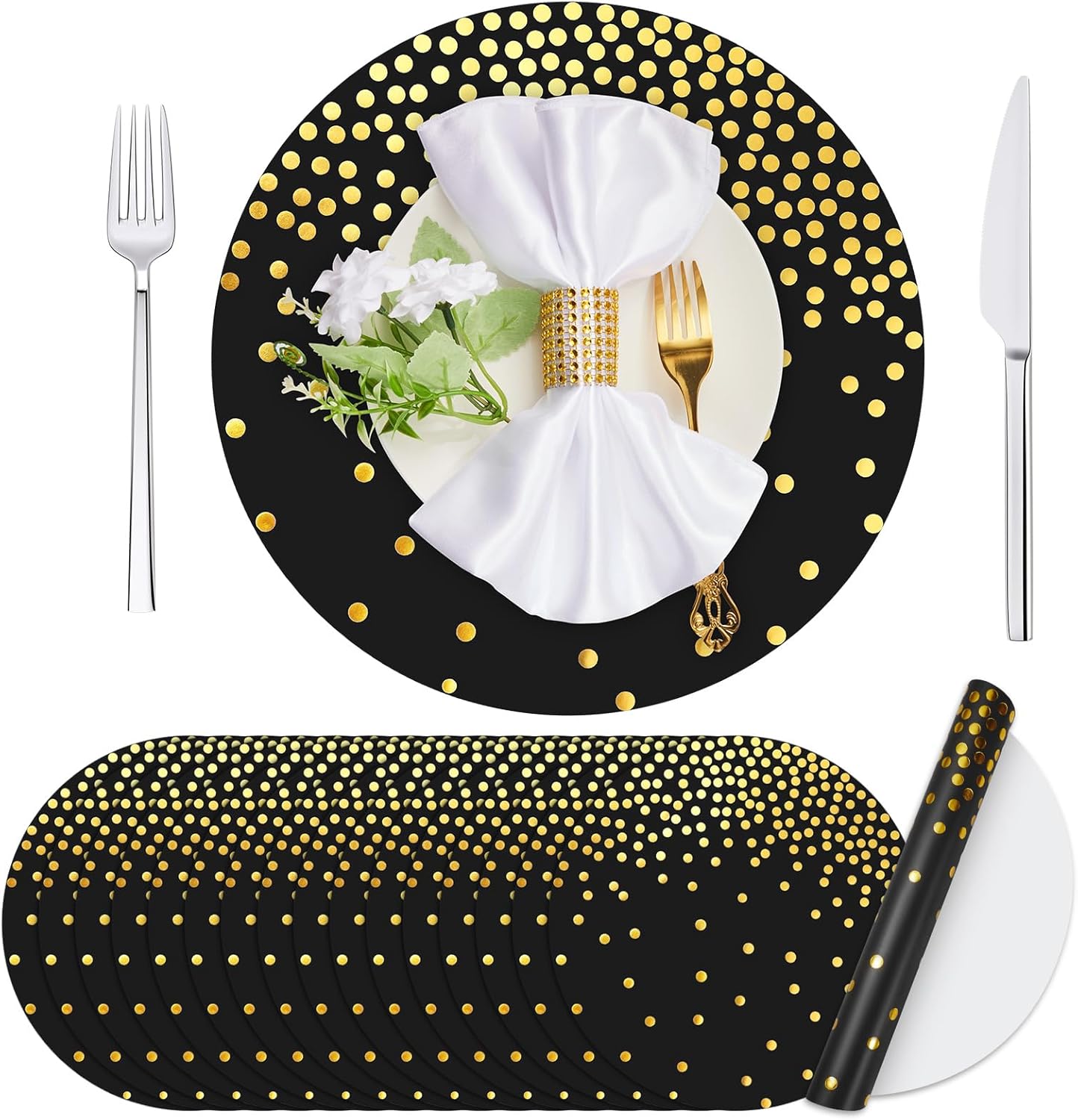 Teling 100 manteles individuales de papel desechables de papel de aluminio dorado, manteles individuales de papel decorativo para bodas, cumpleaños,