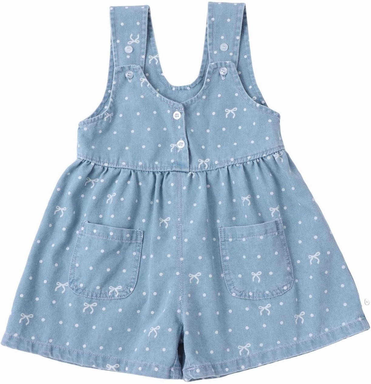 Boys Girls Denim Overalls Summer Cute Bowknot Polka Dot Short Romper Casual Loose Adjustable Strap Button Straight
