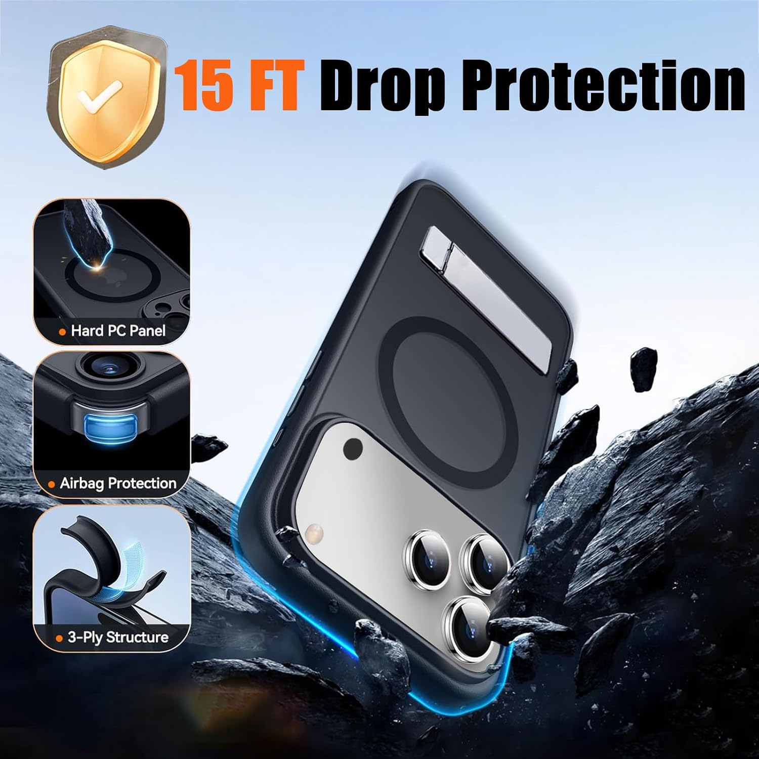 Magnetic Case for iPhone 17 Pro Max with Privacy Screen Protector & Folding Kikstand [Compatible with MagSafe],Soft Shockproof Phone Case Protective Bumper Cover for iPhone 17 ProMax,Blue image 3