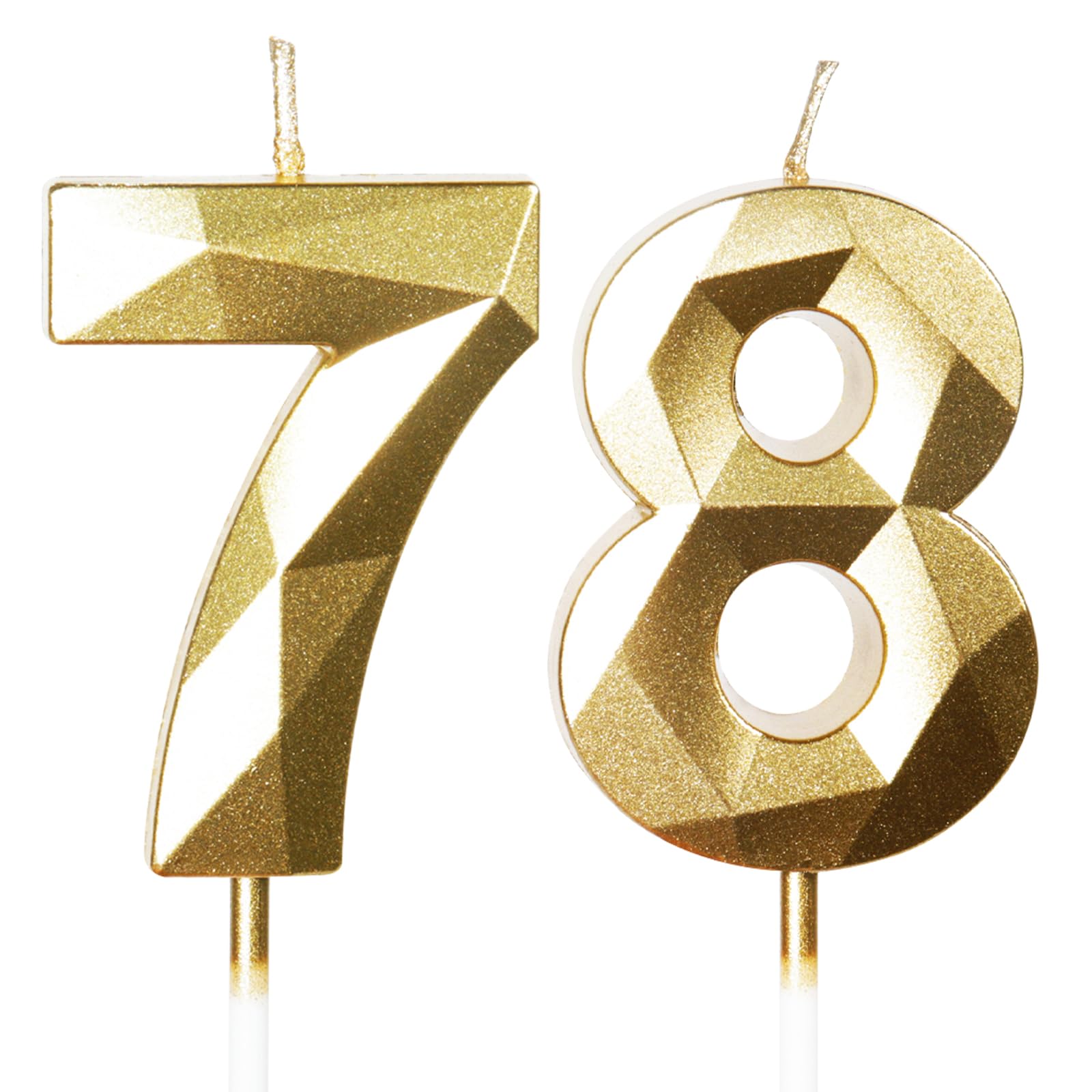 Bougies d'Anniversaire 78 Ans Dorées Numéro 78 Or pour Gâteau Décoration de Fête