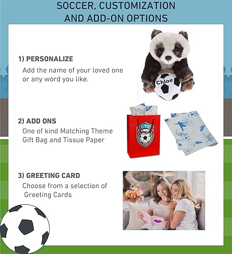 Miniatura 2 de DolliBu Peluche de panda en cuclillas con pelota de fútbol, panda suave y abrazable, adorable juguete de peluche de panda para jugar, lindo regalo