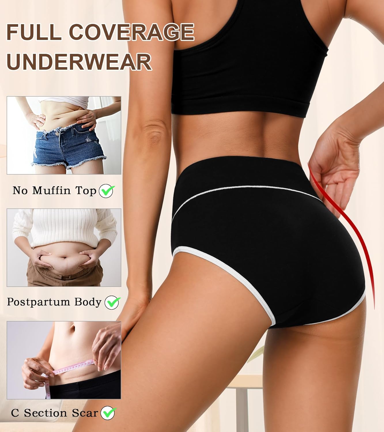 K-CHEONY High Waisted Cotton Underwear for Women Tummy Control Ladies Panties Breathable Full Coverage 5Pack - Image 5