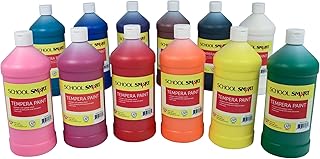 School Smart Tempera Paints for School and Arts and Crafts Use, 32 Ounces Each, Assorted Colors, Set of 12