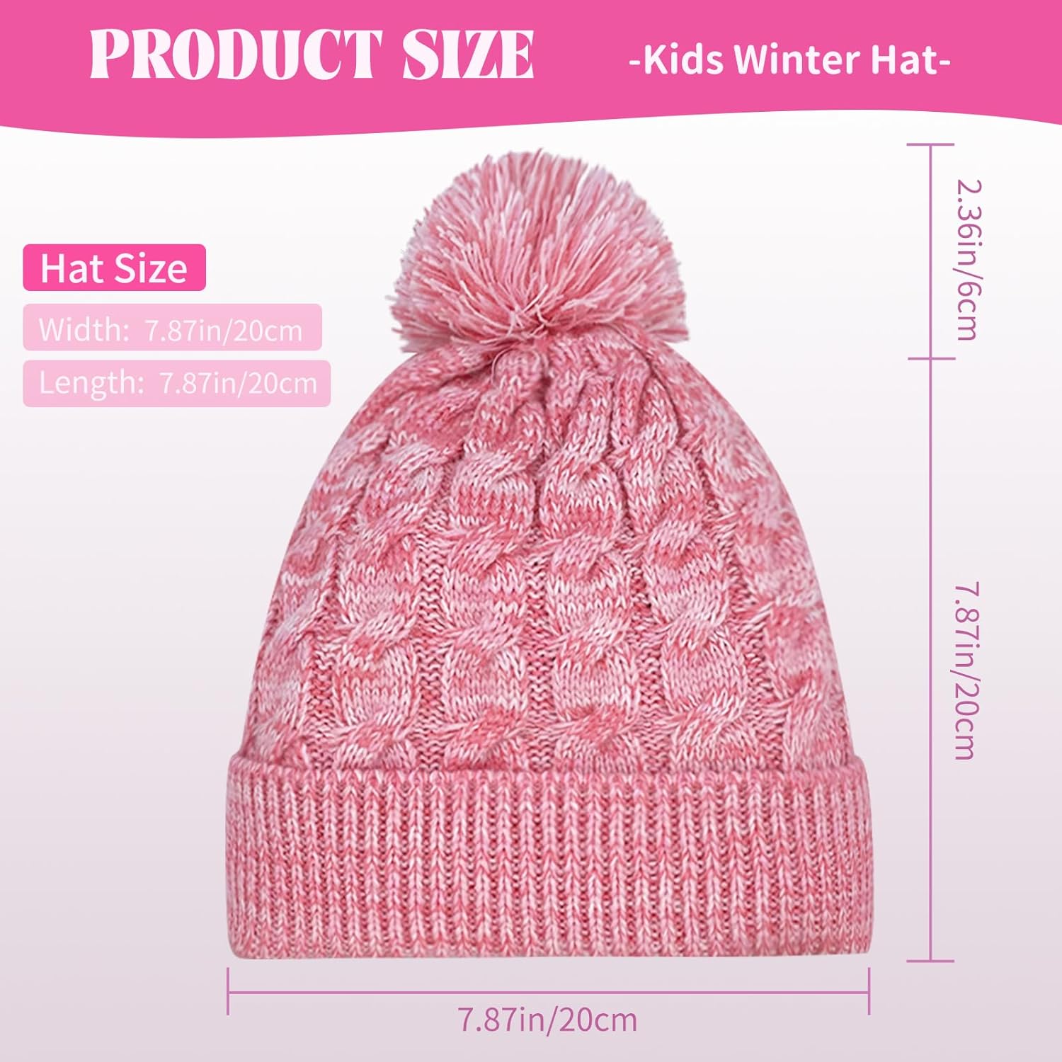 Kids Winter Hat Warm Fleece Beanie with Pom Pom Thick Knit Cap Gifts for Girls Boys 3-8 Years - Image 2