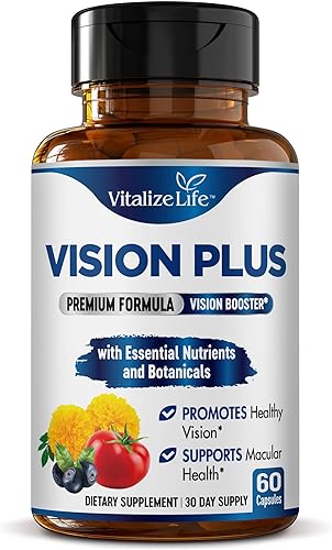 Vision Plus Suplementos de salud ocular para adultos  Vitaminas oculares para personas mayores con luteína, arándano y zeaxantina  Suplemento de