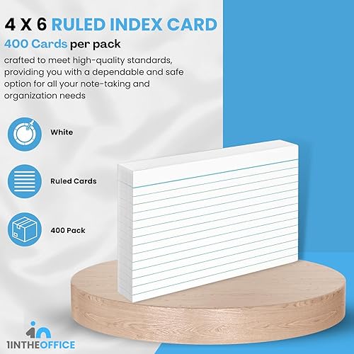 Miniatura 2 de 1InTheOffice Index Cards 4 x 6, tarjetas de índice con rayas, color blanco, 100 piezas, paquete de 4