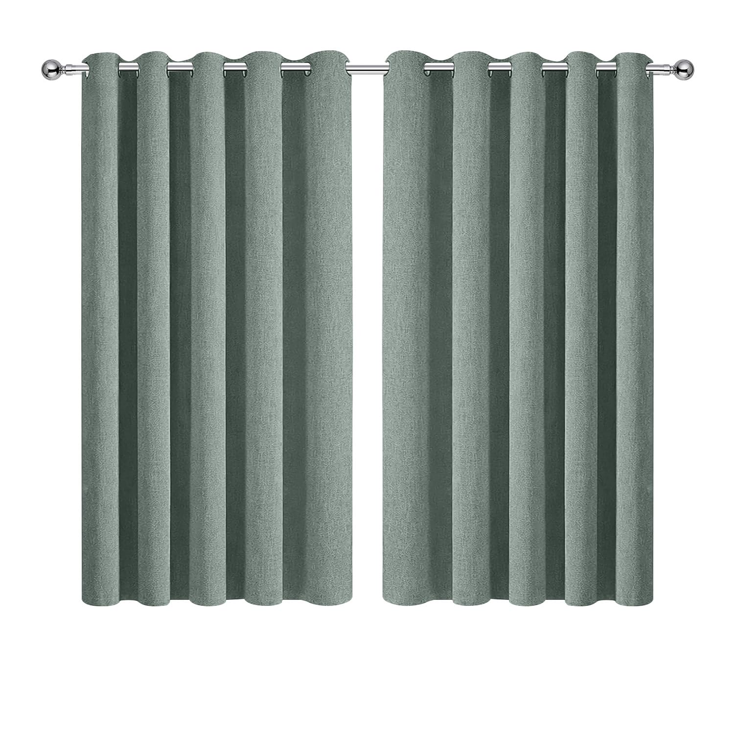 Aspire Homeware Sage Green Linen 100% Blackout Curtains For Bedroom 66X54 Eyelet Curtains For Living Room 2 Panels With Tiebacks