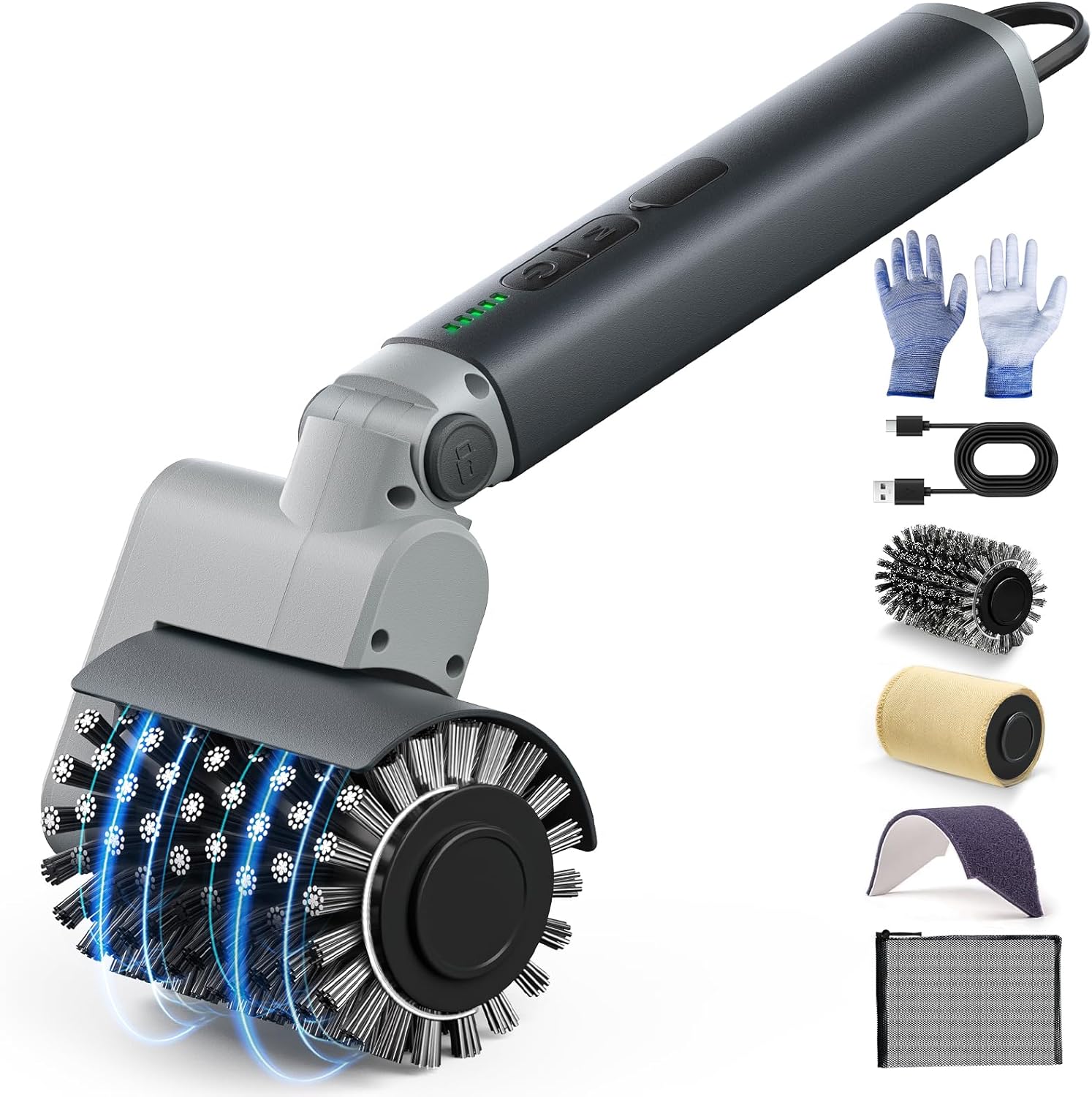 Electric Grill Brush for Outdoor Grill,3-in-1 Kit Cordless Rotary Grill Cleaner with 3-Speed Control&Angle Adjust,Safe for Cast Iron/Stainless-Steel Grates,Ideal BBQ Gifts for Men Dad