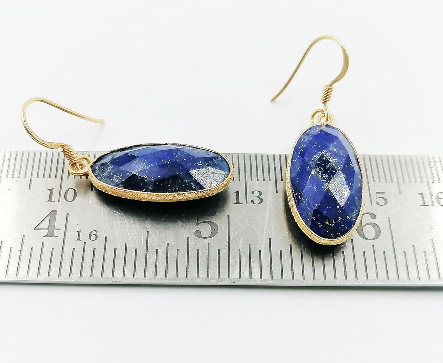 Lapis Gemstone Earring Drop dangle 925 Silver big size dangle stud
